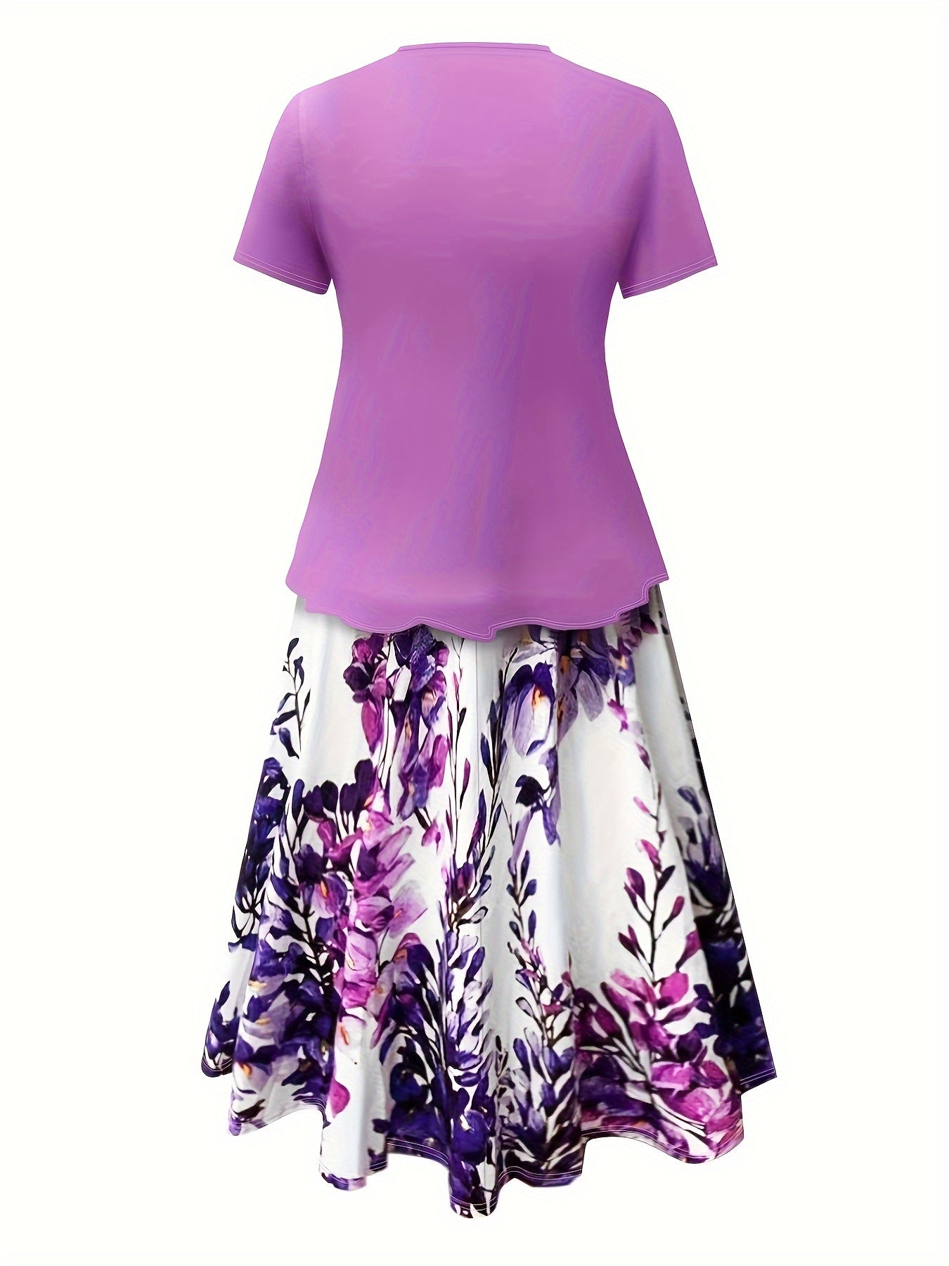 Women's Plus Size Elegant Spring & Summer Skirt Set - Solid Color Tie Front V Neck Short Sleeve Top & Floral Print Skirt Outfits - For Women Size 14-24 - Perfect for Casual & Party Occasions - Ideal Gift for Women