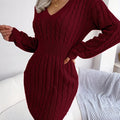 Women's Burgundy Cable- Sweater Dress - Short Sleeve -Line Dress with Voluminous Hem, Machine Washable Winter Wedding Guest Dress, Casual to Formal Outfits (No Dry Clean) - Cozy Knitwear for Parties &, Winter Dresses For Wome