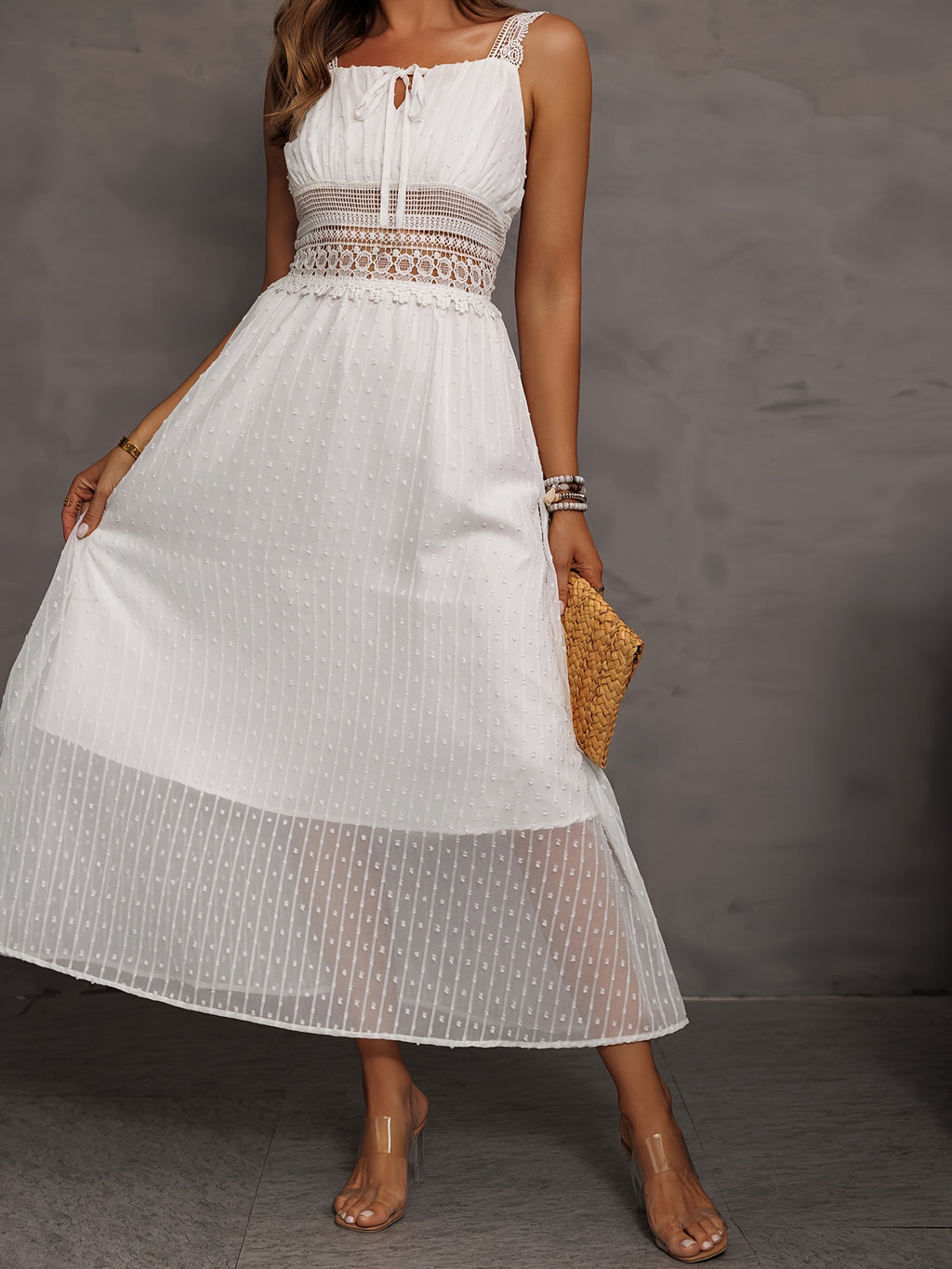 Elegant Lace Splicing Wide Strap A-Line Dress - Sleeveless Spring & Summer Dresses for Women - Stylish, Chic, and Comfortable Clothing for Ladies