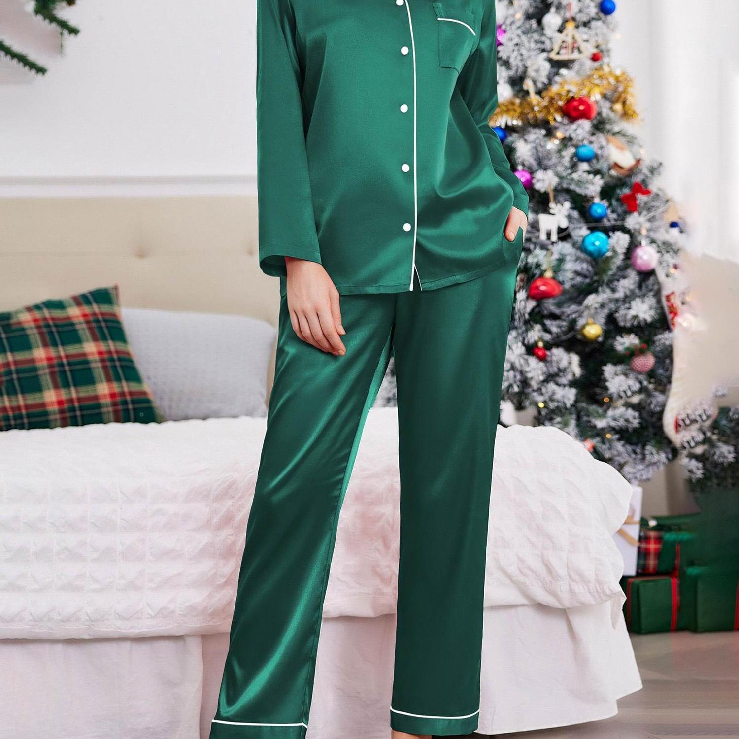 Couples Matching Pajamas Long Sleeve Sleepwear Satin Soft Button Down Loungewear Pjs Set perfect for pajama parties christmas pajamas Anniversary gift winter outfits for women 2 piece set