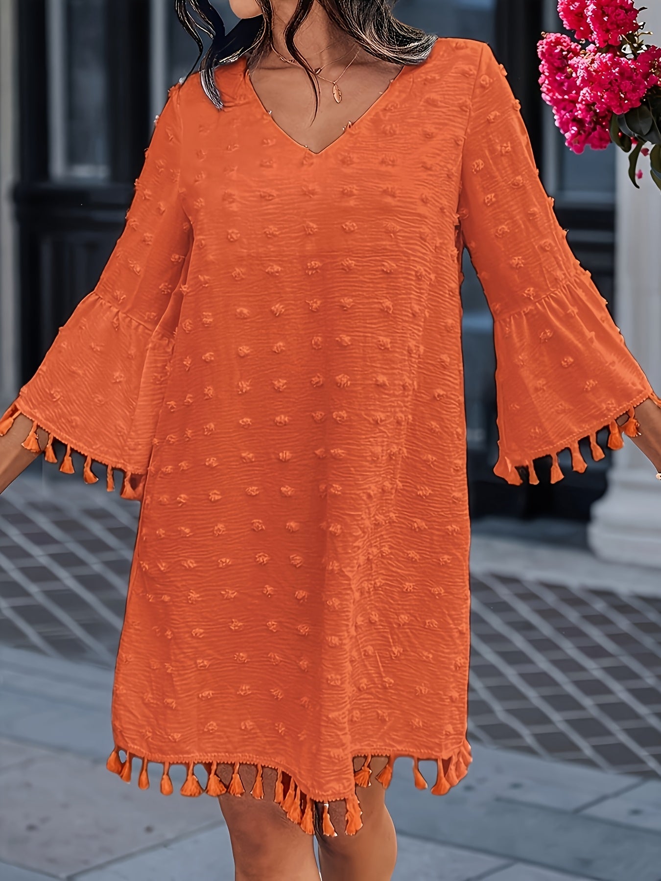Women's Summer Casual Polka Dot V-Neck Dress with Ruffle Sleeves & Cutout Details - Lightweight Straight Cut Beach Dress for Women, Hand Wash Only, Summer Fashion | Bohemian Style | Frayed Hem Detailing, Summer Dresses