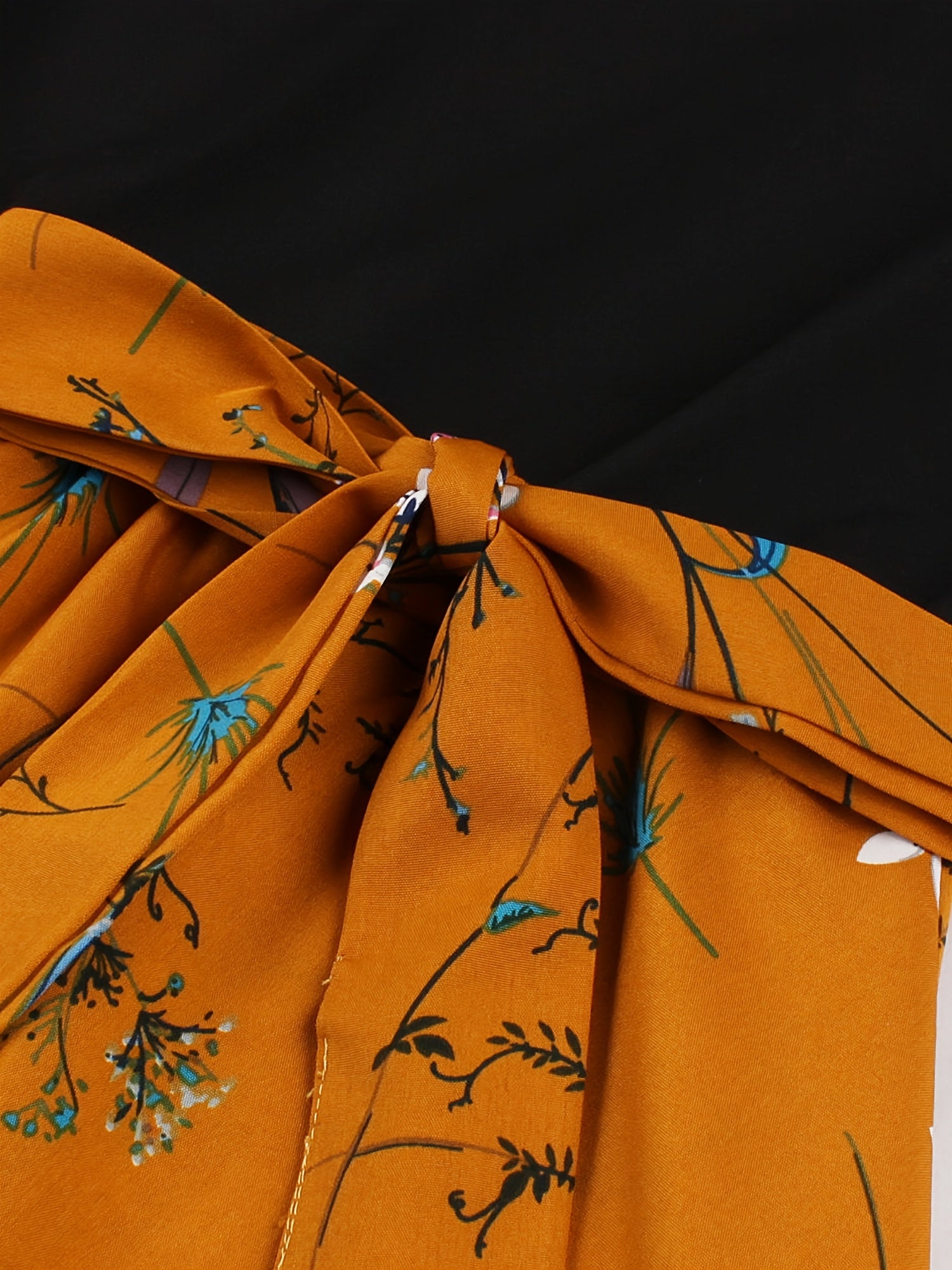 Women's Summer Floral Print Puff Sleeve Dress - Elastic Waist Knee-Length Party & Casual Dress with Orange/Blue/White/Black Pattern, Machine Washable, Cute Summer Dresses, Vacation Outfit, Evening Wear, Stretchable Fabric