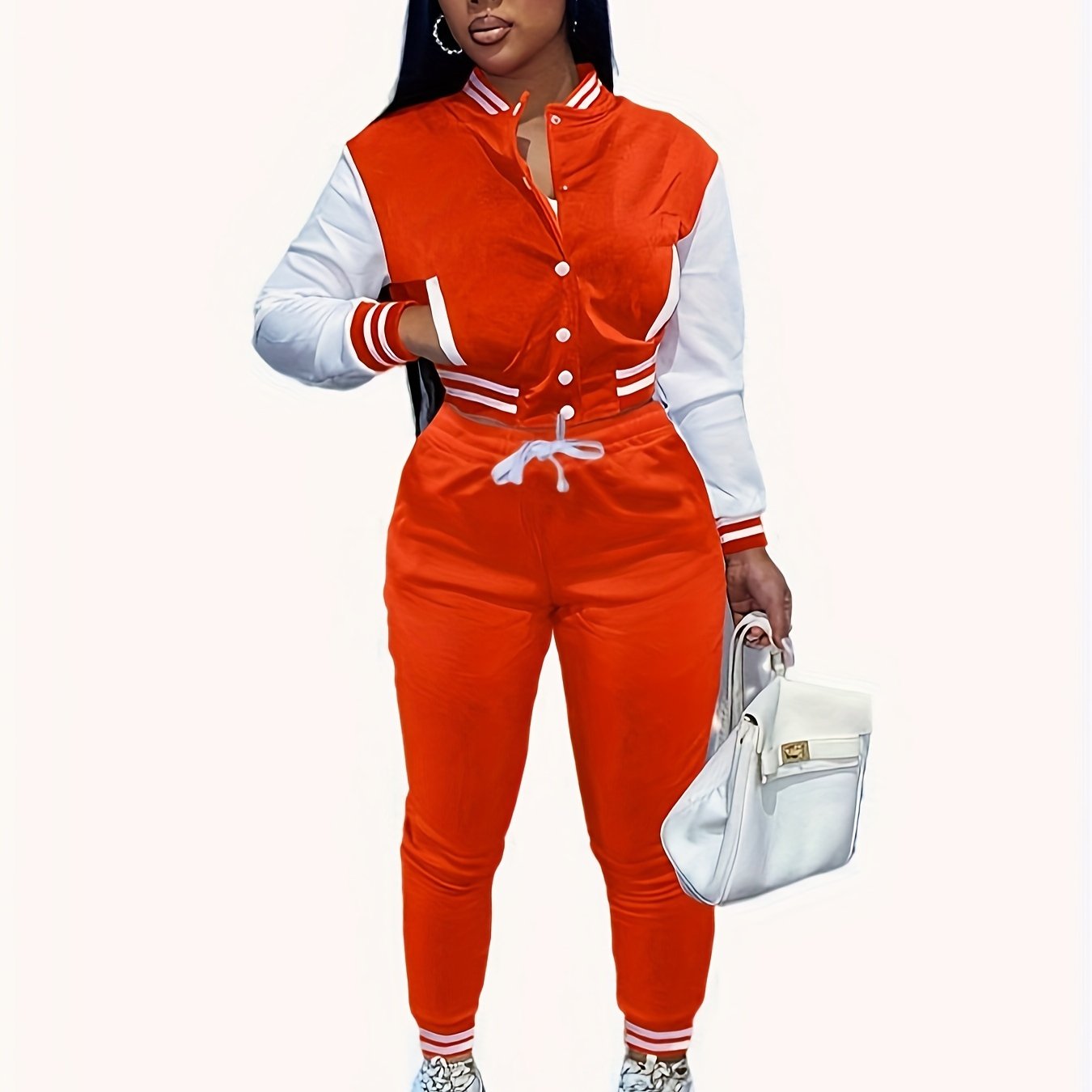 European And Trendy Women'S Patchwork Jacket with Single-Breasted Baseball Suit, a Two-Piece Outfit