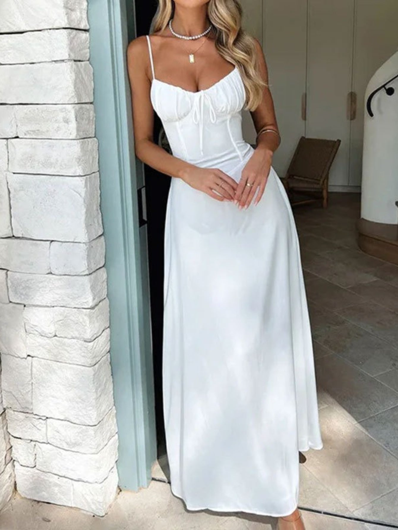 Elegant Sleeveless A-Line Midi Dress with Tie-Back Detail - Light Yellow, Flowy Summer Dress for Women, Perfect for Daily Wear, Travel, Parties, and Banquets, Cute Summer Dresses