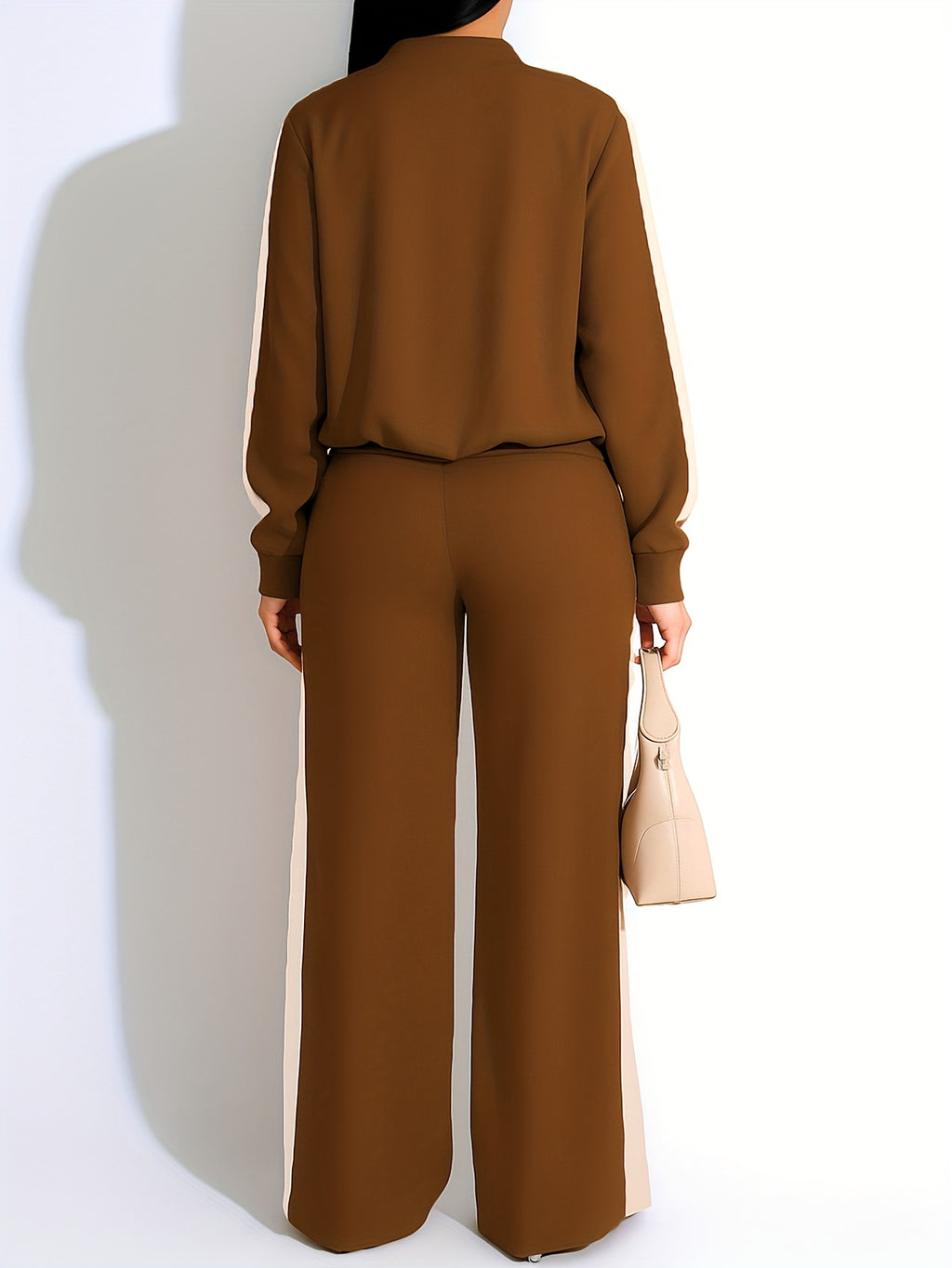 Women's Casual Two-Piece Set Zip-up Bomber Jacket & High-Waist Jogger Pants with Side Stripes, Trendy And Comfortable, Tracksuits Sets For Ladies, Track Suits Women Two Piece, Track Suits Sets For Women, Sweat Suits Women Two