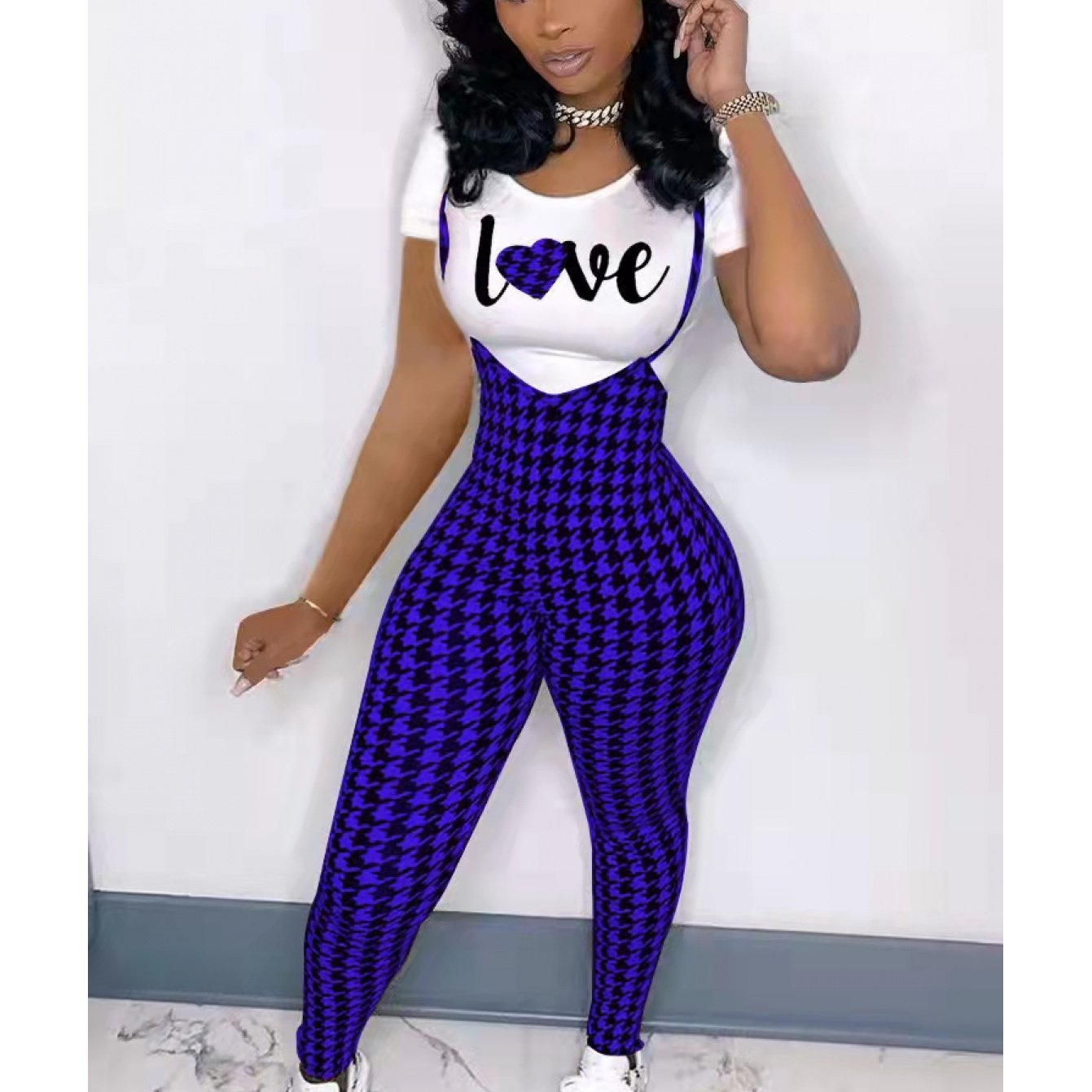 Women'S fashion pattern printed short sleeved T-shirt+camisole jumpsuit two-piece set, Jumpsuit for Women, Two Piece Outfits for Women, Casual Wear, Everyday Outfit, Trendy Fashion, Stylish Jumpsuit, Breathable Material, Ligh