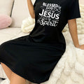 Women'S "God Bless I Love Jesus" Printed Pajama Dress - Soft Christian Nightgown with Short Sleeves & Round Neck, Loose-Fitting All-Season Homewear for Wives & Mothers, Breathable Faith-Based Sleepwear with Inspirational Mess
