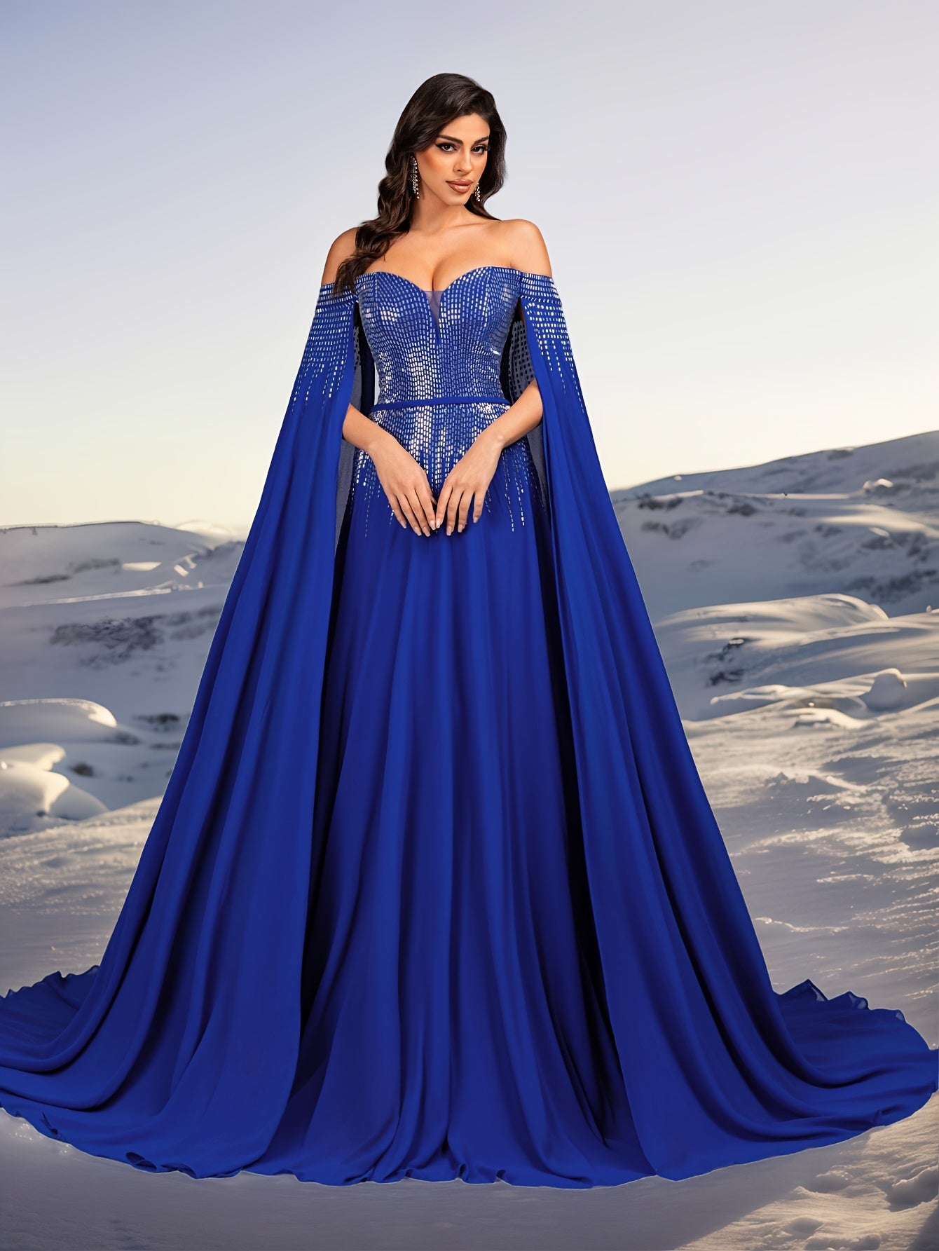A Sequined Embroidered Evening Gown for Women, Elegant Party Attire, Long Evening Dress for Ladies, New Style for 2025, Fashionable Women'S Clothing, Festive Outfits for Women, Boutique Women'S Apparel.