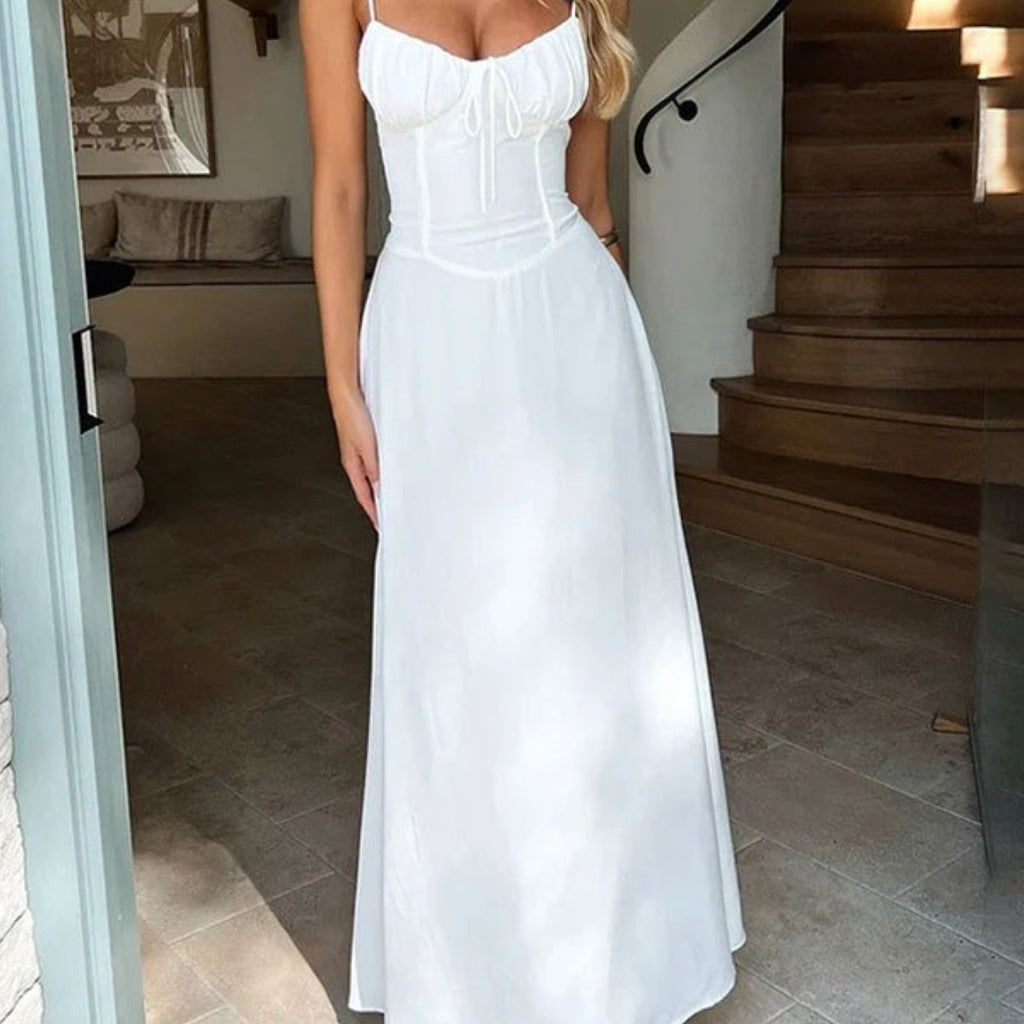 Elegant Sleeveless A-Line Midi Dress with Tie-Back Detail - Light Yellow, Flowy Summer Dress for Women, Perfect for Daily Wear, Travel, Parties, and Banquets, Cute Summer Dresses