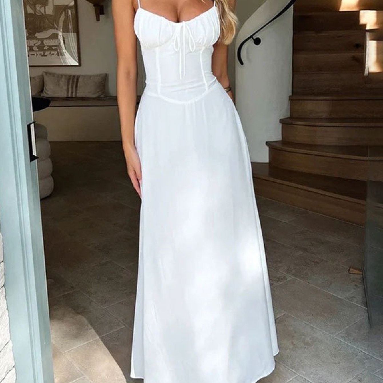Elegant Sleeveless A-Line Midi Dress with Tie-Back Detail - Light Yellow, Flowy Summer Dress for Women, Perfect for Daily Wear, Travel, Parties, and Banquets, Cute Summer Dresses
