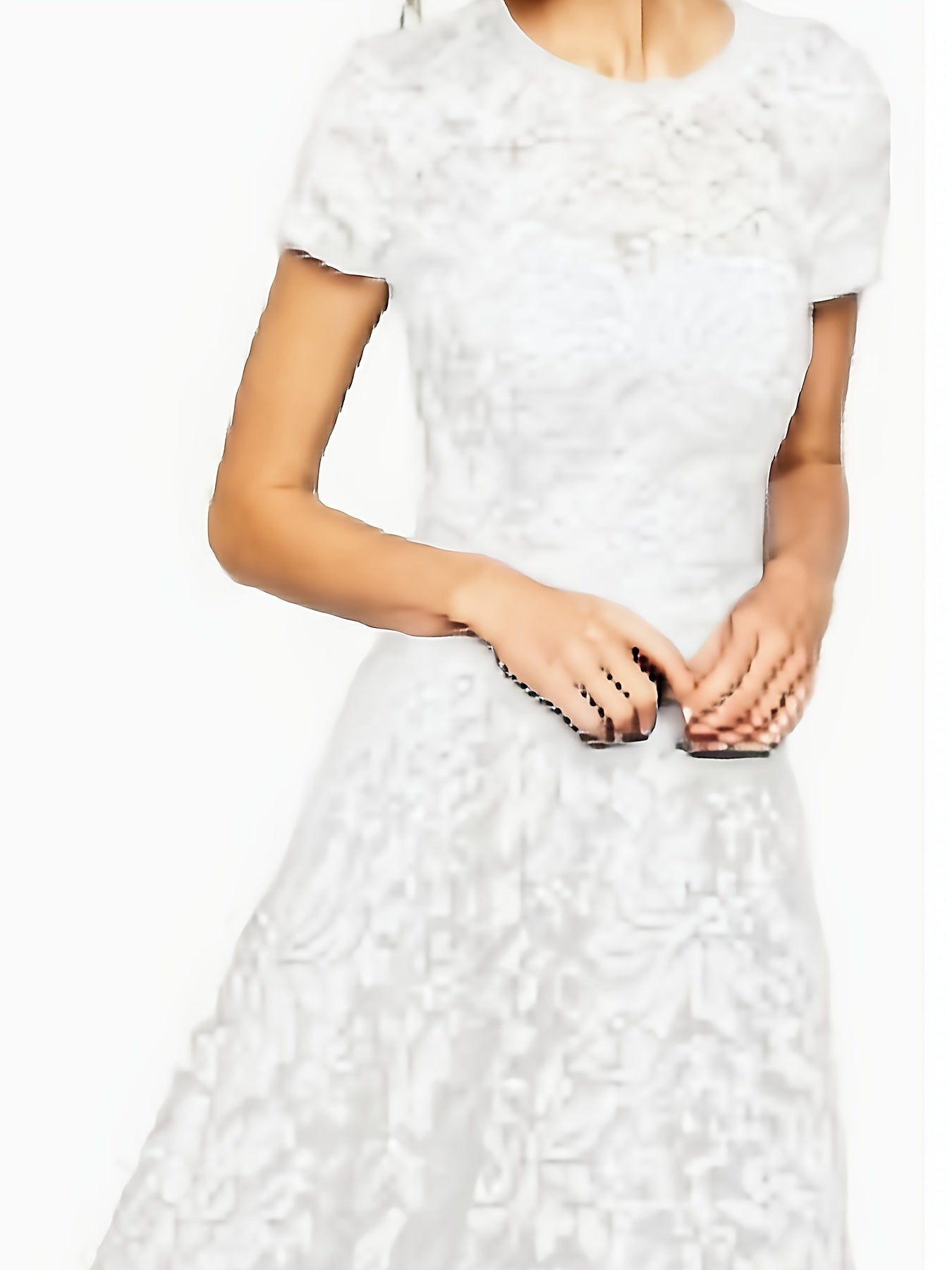 A-Line Dress with Floral Design - Short Sleeve Summer Dress Featuring a Crew Neck And Semi-Sheer Lace, Perfect for Beach Trips And Casual Chic Looks, Adorable Summer Dresses with a Soft Fabric.