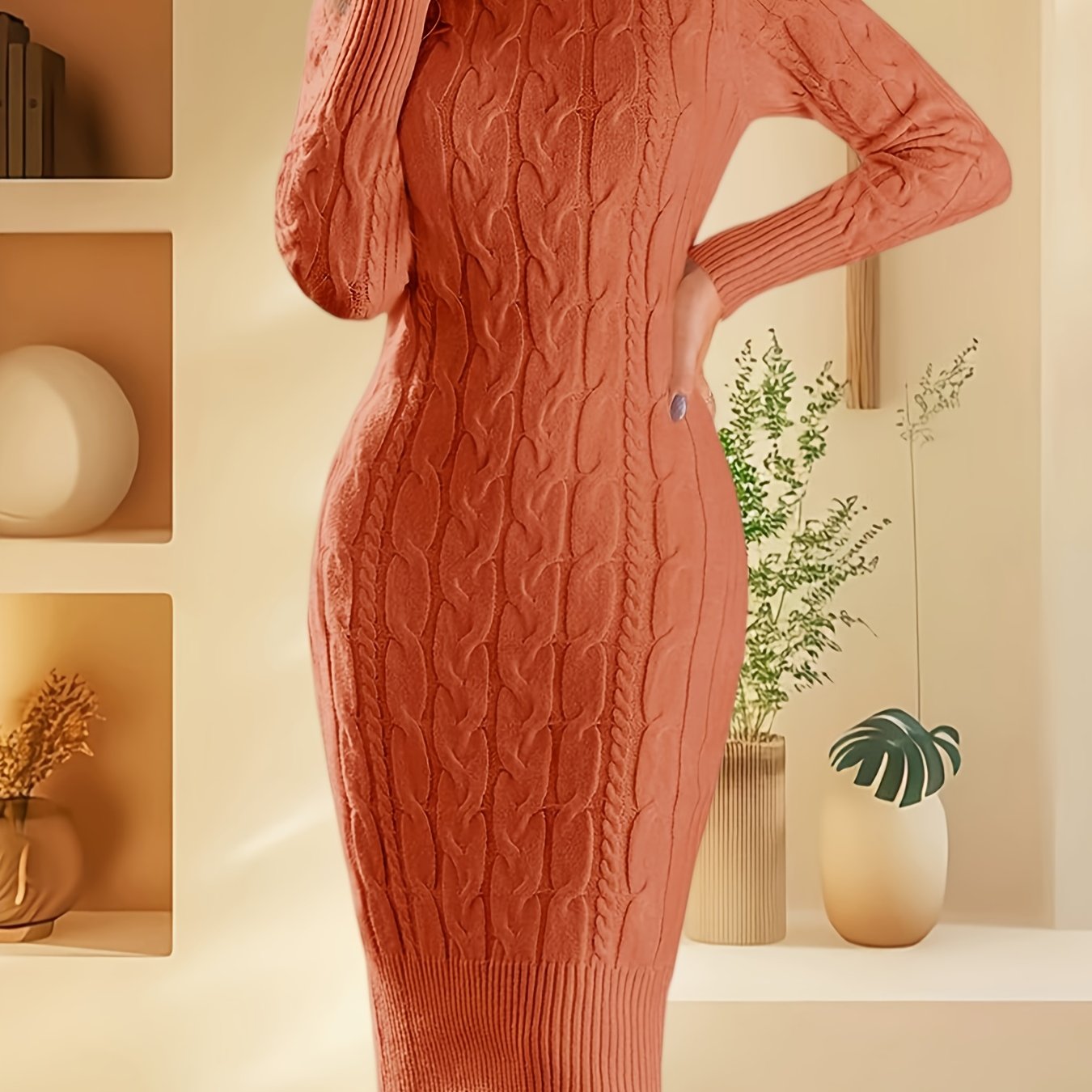 Women's Stretchy Sweater Dress - Long Sleeve Bodycon Midi, Elegant Turtleneck Party to Casual Outfit in Lavender Purple - Machine Washable Fall Winter Dresses for Women