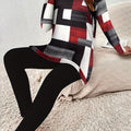 Women's Plus Size Plaid Print Two-Piece Set - Red Black White Gray Brown Geometric Tartan Pattern Crew Neck Long Sleeve Top & Wide-Leg Trousers, All-Season Casual to Formal Outfits, Versatile Everyday & Special Occasion Outfi
