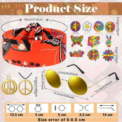 17pcs 60s 70s Outfits for Women Hippie Costume Set Disco Outfit (Retro StyleXX-Large) for party favors