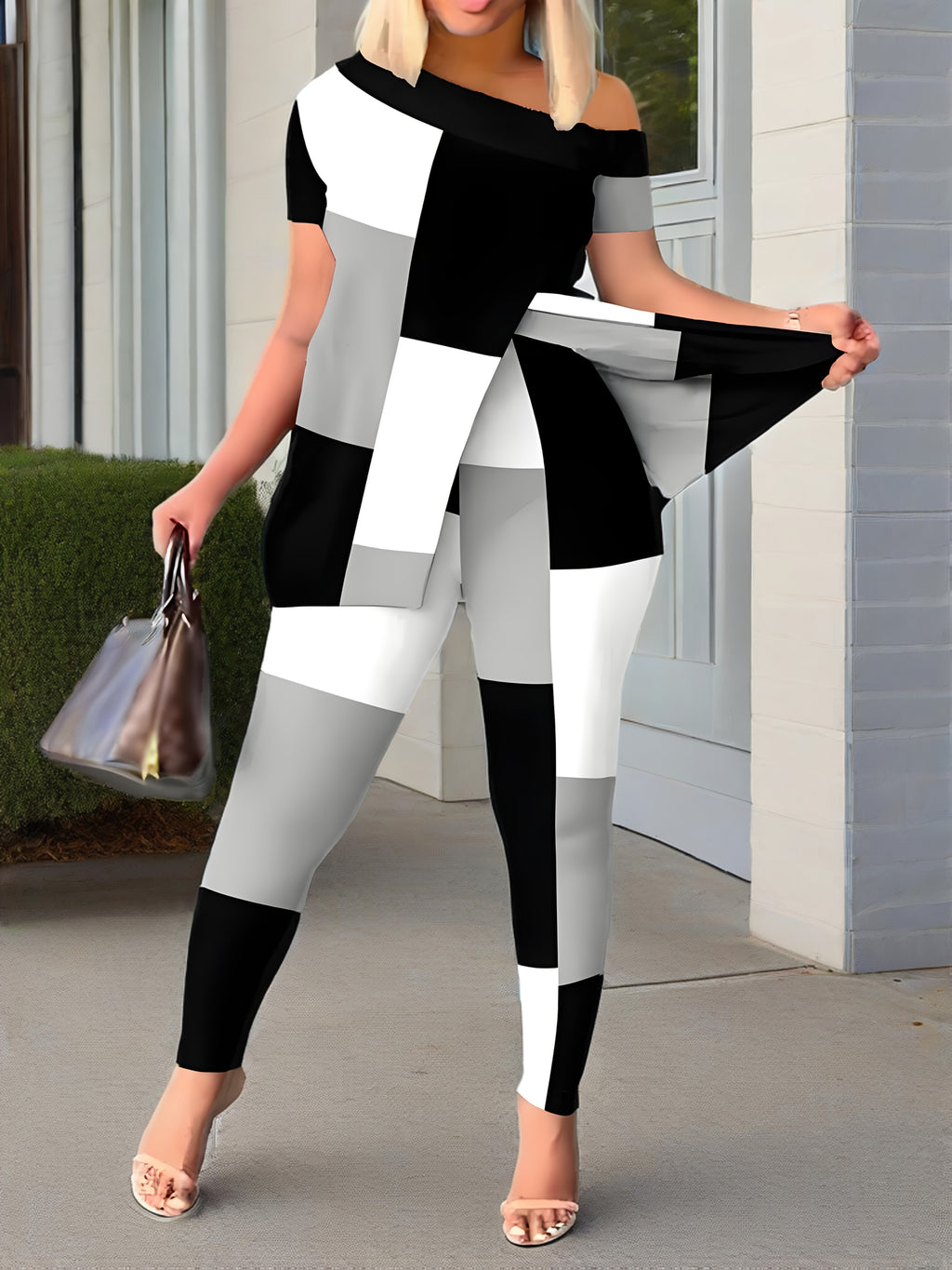 2pcs Outfits for Women Casual 2pcs Outfits Off Shoulder Sets Pants Suit for Women Suitable for Spring And Summer, Pant Suits for Women, Womens Trouser Suits, Pant Suits for Women, White Pants for Women Elegant Classy, Trendy
