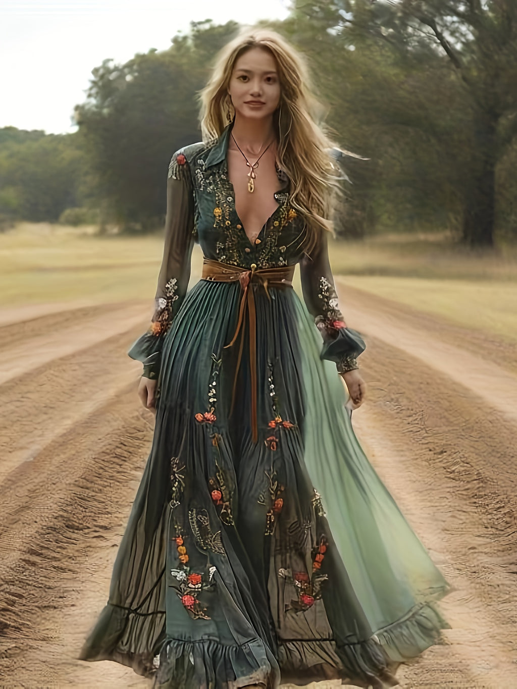 Bohemian Print Vacation Beach Dress, Women's Dress, Dresses, Women's Bohemian Dress, Women's Dresses