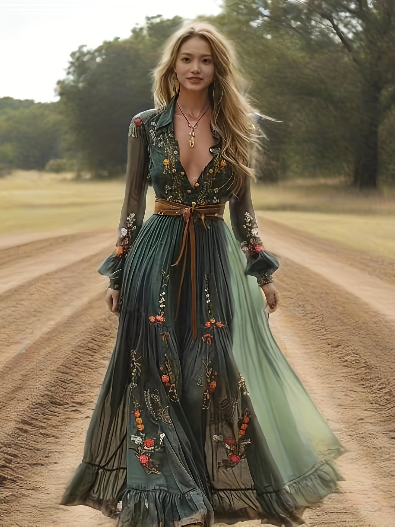 Bohemian Print Vacation Beach Dress, Women's Dress, Dresses, Women's Bohemian Dress, Women's Dresses