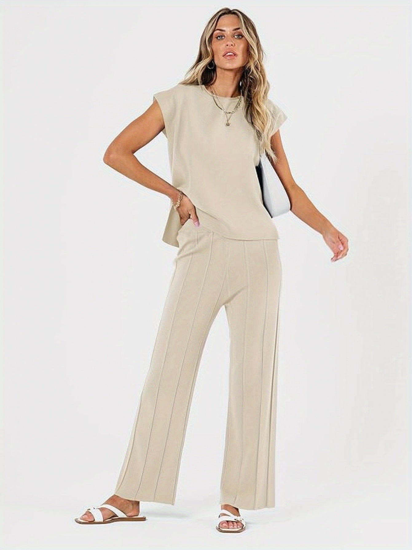 2pcs Outfits for Women Lounge Matching Set Two Piece Knit Tracksuit Sweatsuits Top& Pants