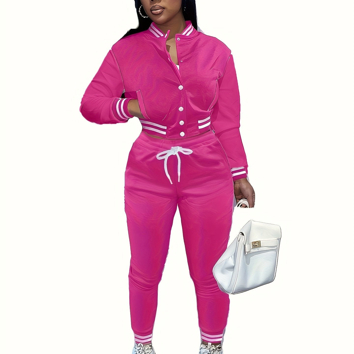 European And Trendy Women'S Patchwork Jacket with Single-Breasted Baseball Suit, a Two-Piece Outfit