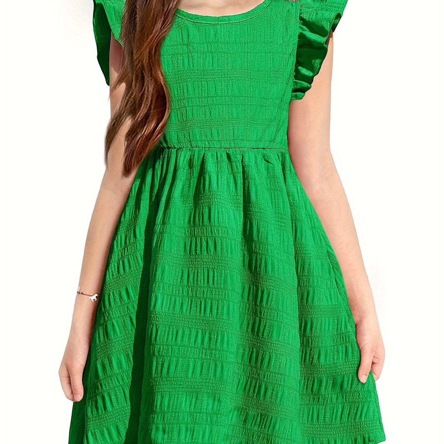 Girls Dress Casual Ruffle Sleeveless A Line Summer Dresses With Pockets 4-12 Years