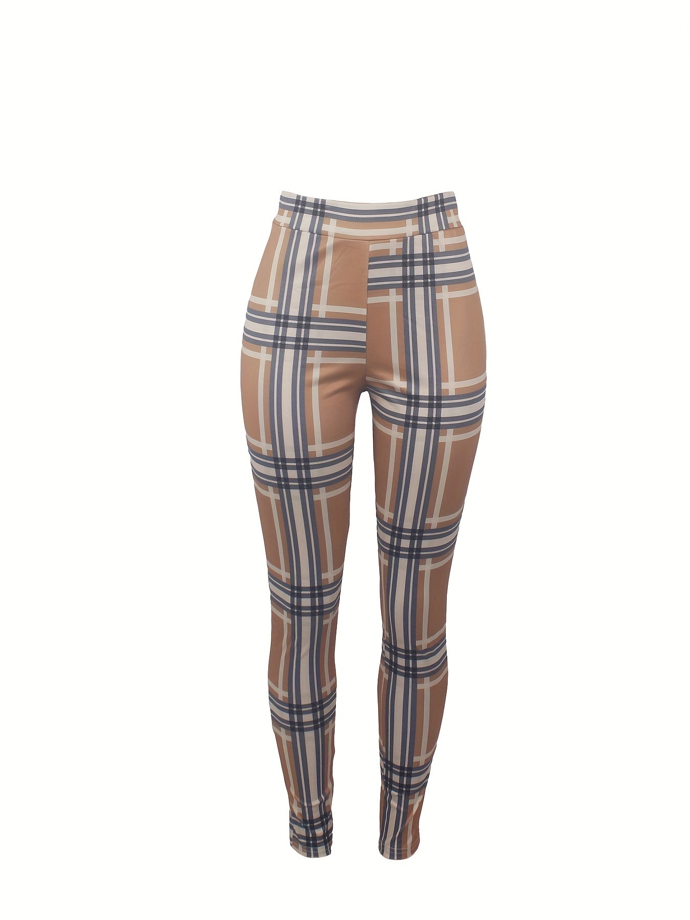 Plaid Print Casual Two-piece Set, Side Split Short Sleeve Top & Slim Pants Outfits, Women's Clothing