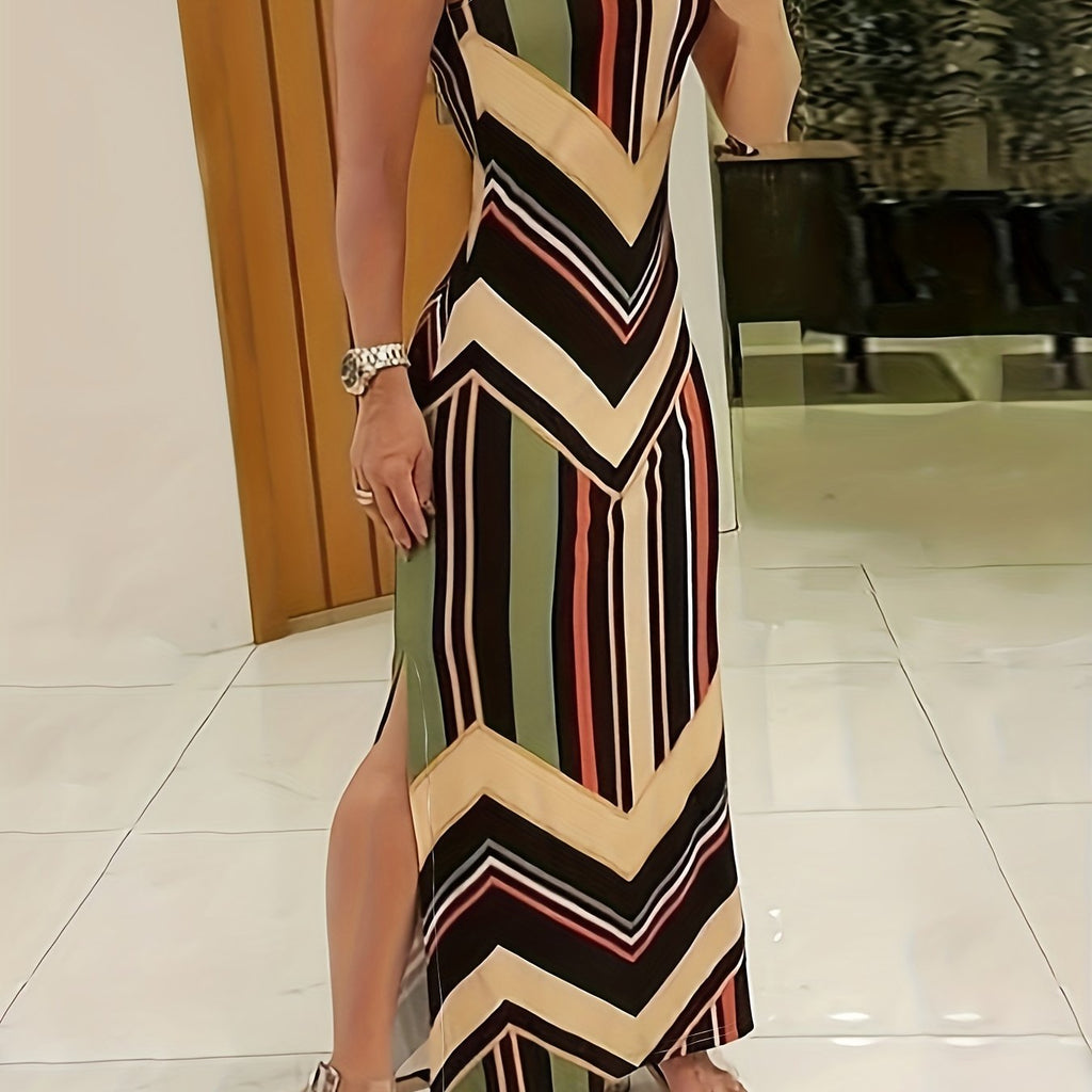Women's Elegant Sleeveless Maxi Dress, Flattering Fit, Formal & Casual Chic Outfit, All-Season Formal Party Wedding Everyday Dresses for Women, Geometric Pattern, Spring/Fall/Summer, Dresses for Wedding, Spring Fashion, Styli