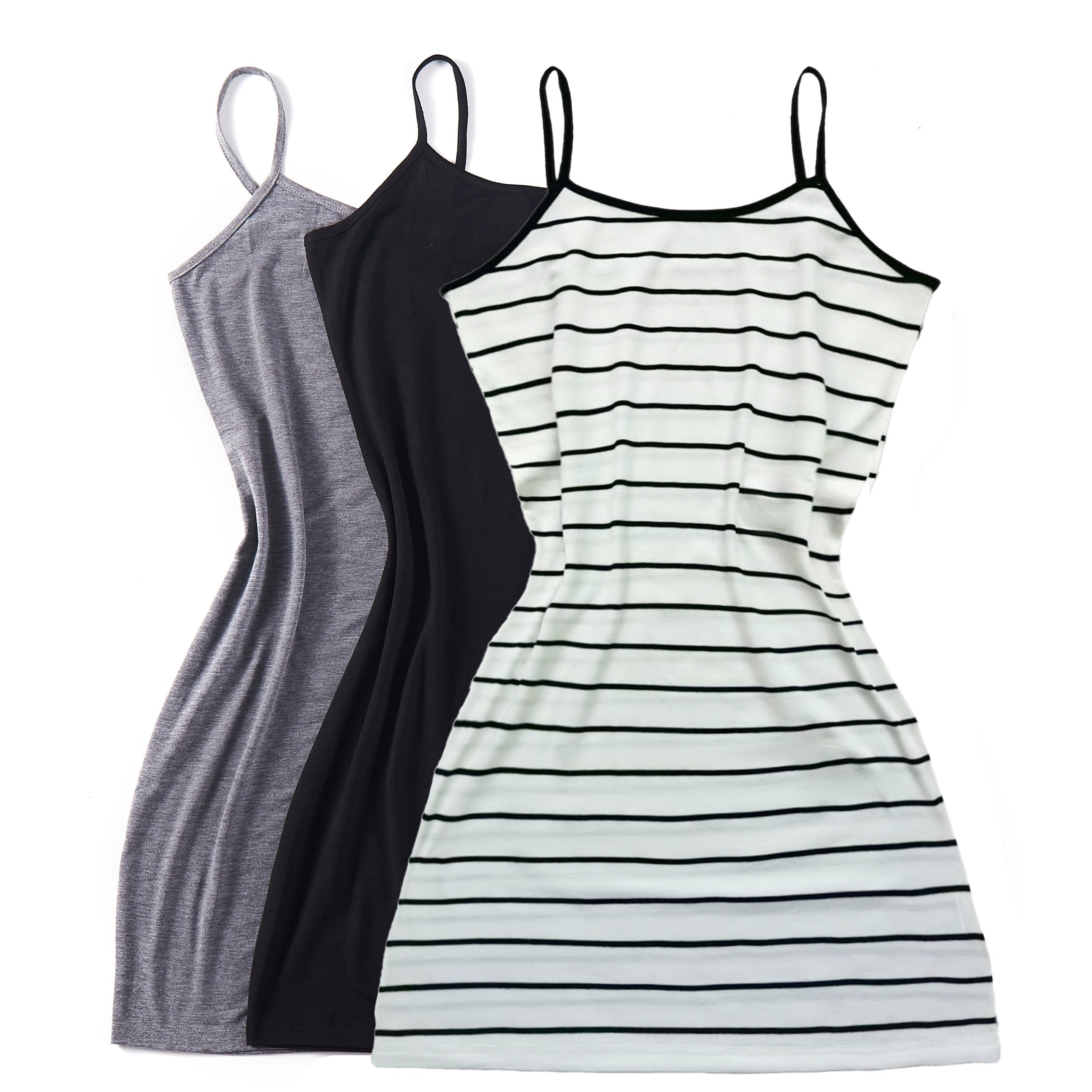 3-Pack Chic Summer Cami Dresses - Breathable, Lightweight Design with Adjustable Spaghetti Straps - Perfect for Casual Outings