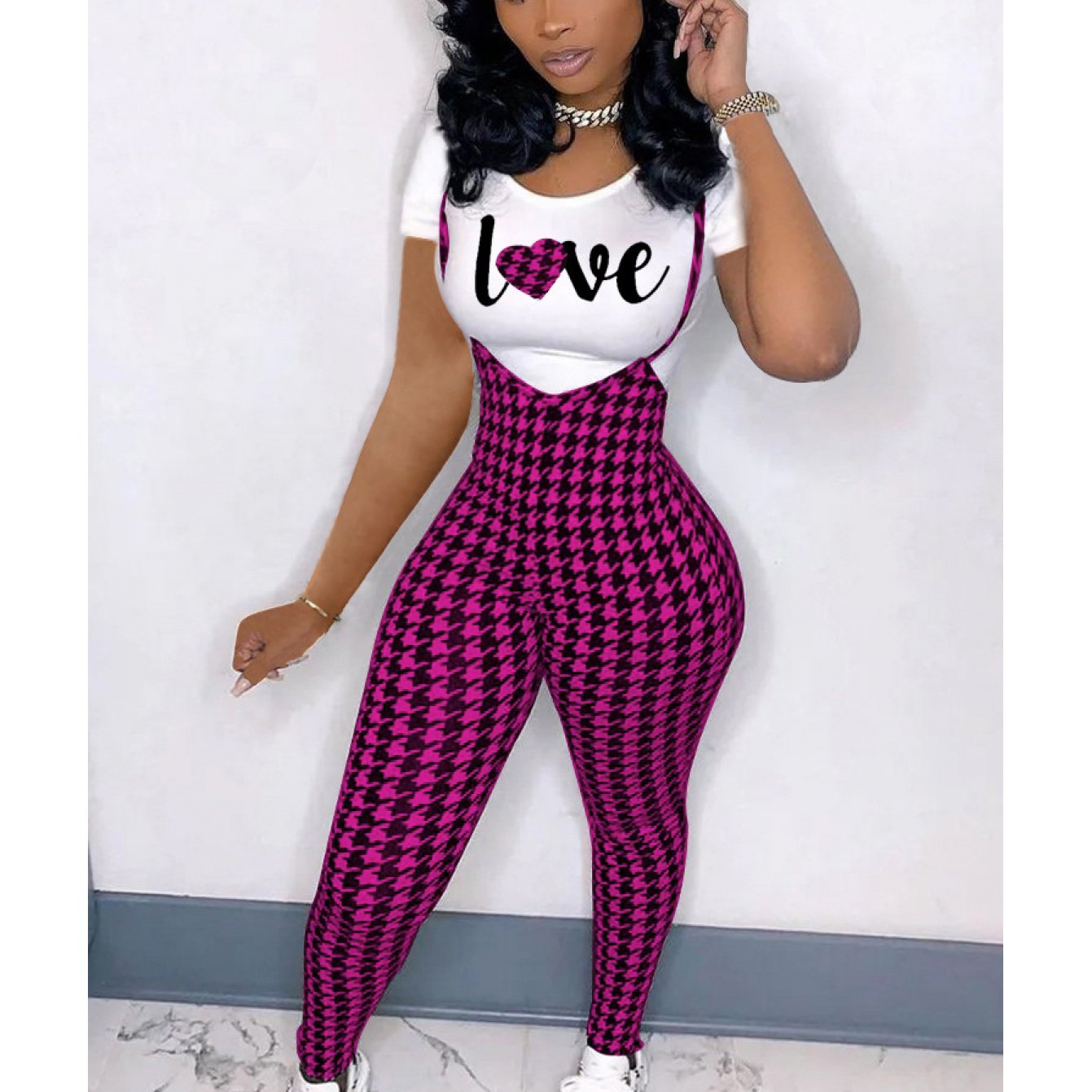 Women'S fashion pattern printed short sleeved T-shirt+camisole jumpsuit two-piece set, Jumpsuit for Women, Two Piece Outfits for Women, Casual Wear, Everyday Outfit, Trendy Fashion, Stylish Jumpsuit, Breathable Material, Ligh