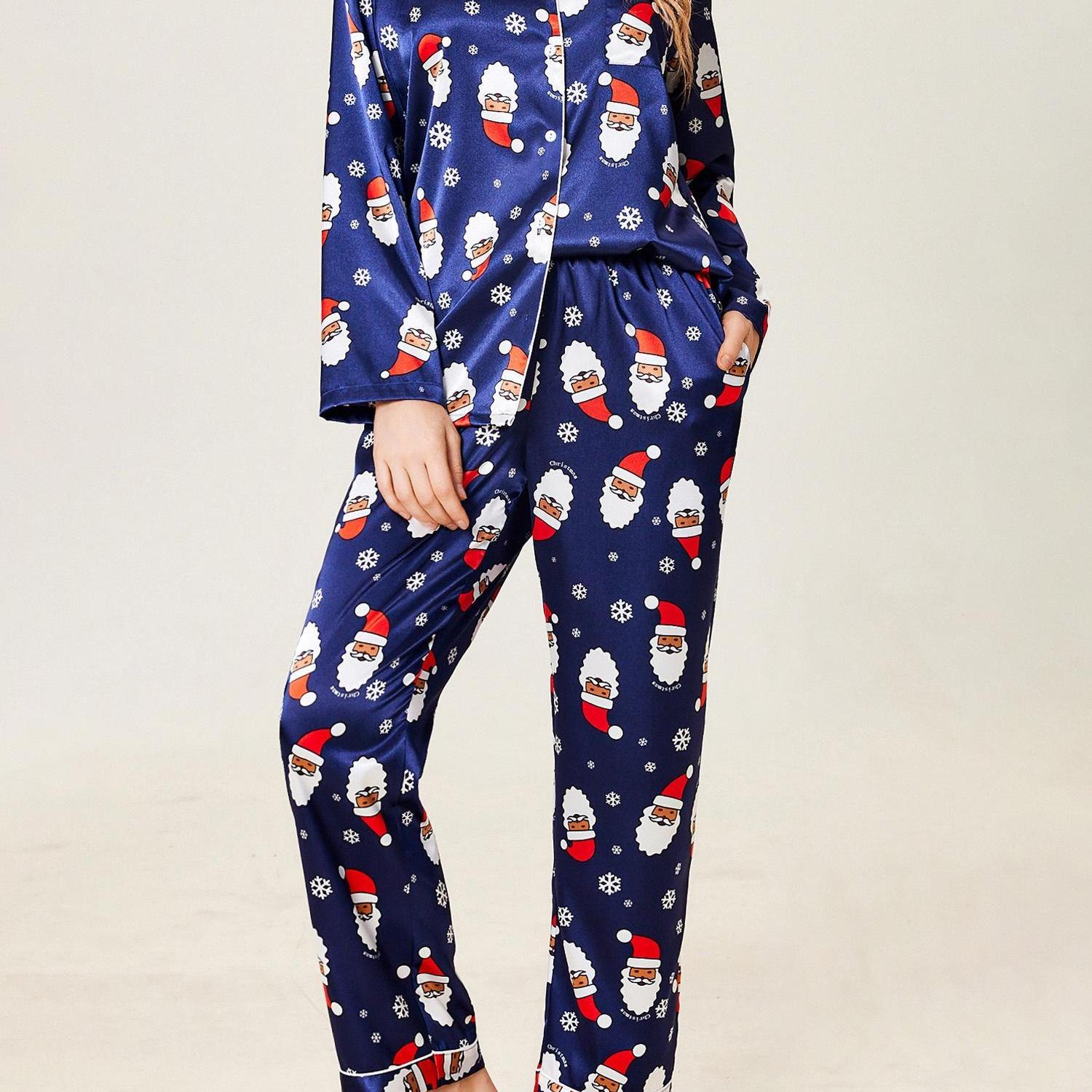 Couples Matching Pajamas Long Sleeve Sleepwear Satin Soft Button Down Loungewear Pjs Set perfect for pajama parties christmas pajamas Anniversary gift winter outfits for women 2 piece set