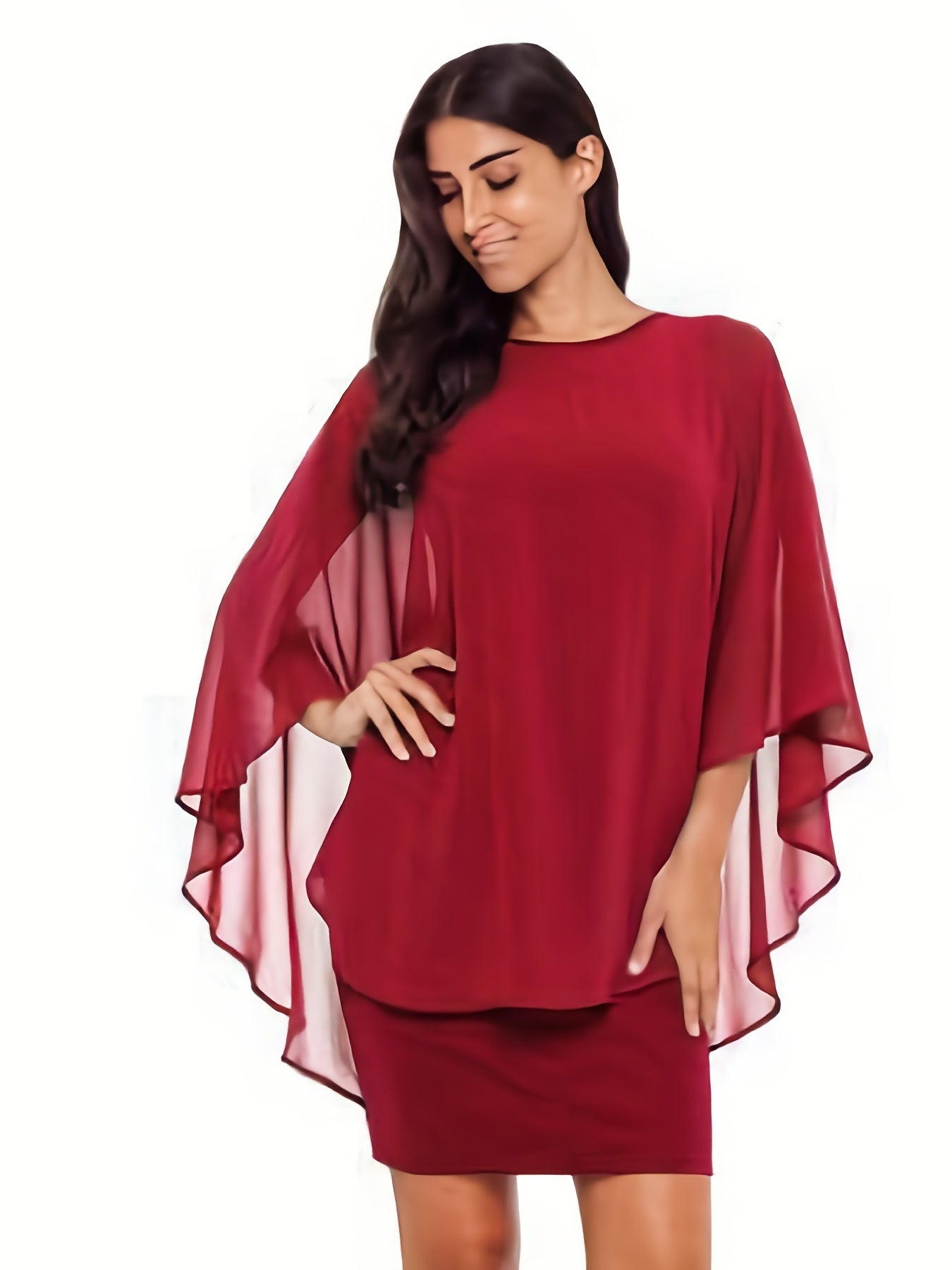 Plus Size, Plus Size Women's Classic Solid Color Cover-Up 2-in-1 Chiffon Dress