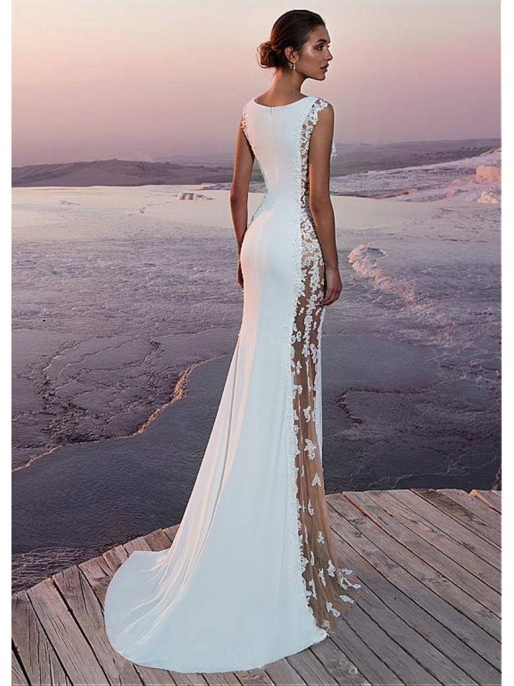 Elegant Women'S Evening Lace Splicing Hollow Extra Long Dresses Sleeveless Waisted Hip Trailing Wedding Evening Dating Vacation Essential Out Fantastic Women'S Dresses