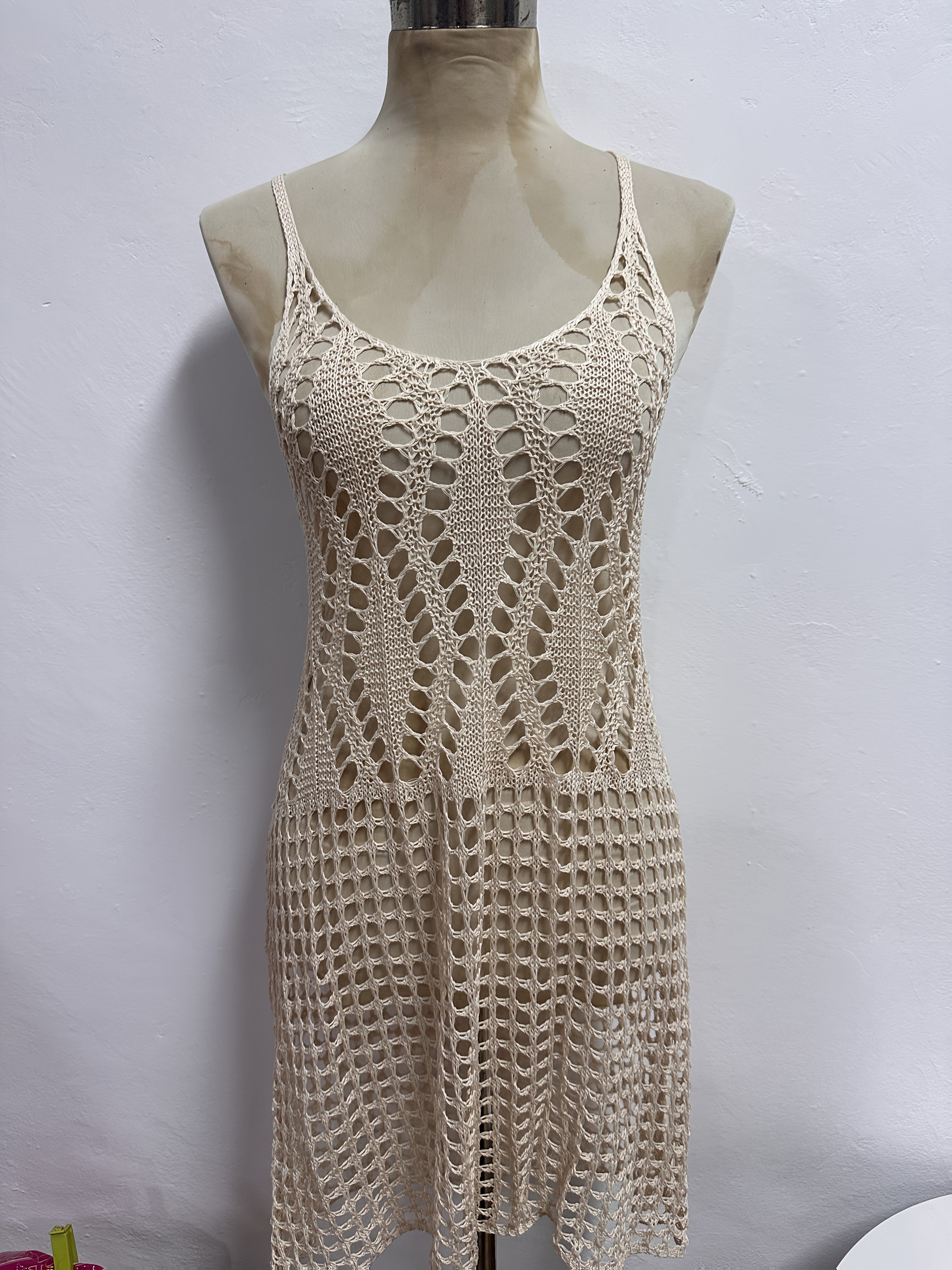 Ladies' Crochet Sleeveless Cover-Up Hollow Flared Beach Swimwear, Elegant Party Dresses for Women, Casual and Stylish Clothing, Summer Promotion Hot Apparel  Sexy Outfits