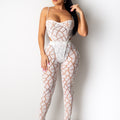 two-piece Women's Graphic Print Sleeveless Bodysuit and High Waist Slim Pants Set - Sexy and Stylish Outfit for Any Occasion