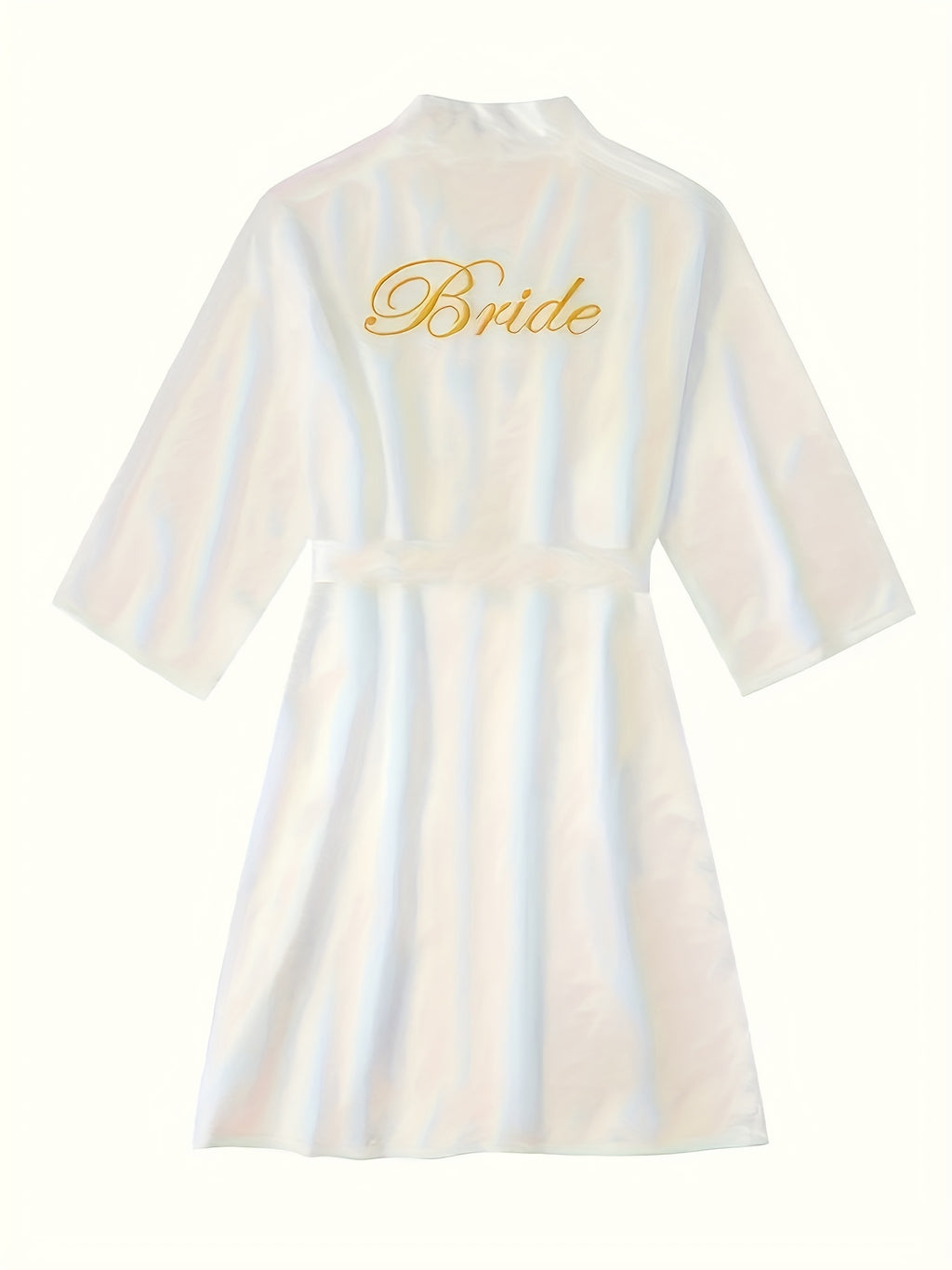 Elegant Long Sleeve Bridal Robe for Women - Pink Satin Nightgown with Golden "Bride" Embroidery, Asymmetrical Neckline, Belted Waist, Perfect for Weddings, Sleepwear, and Special Occasions, Wedding Dresses for Bride, Wedding