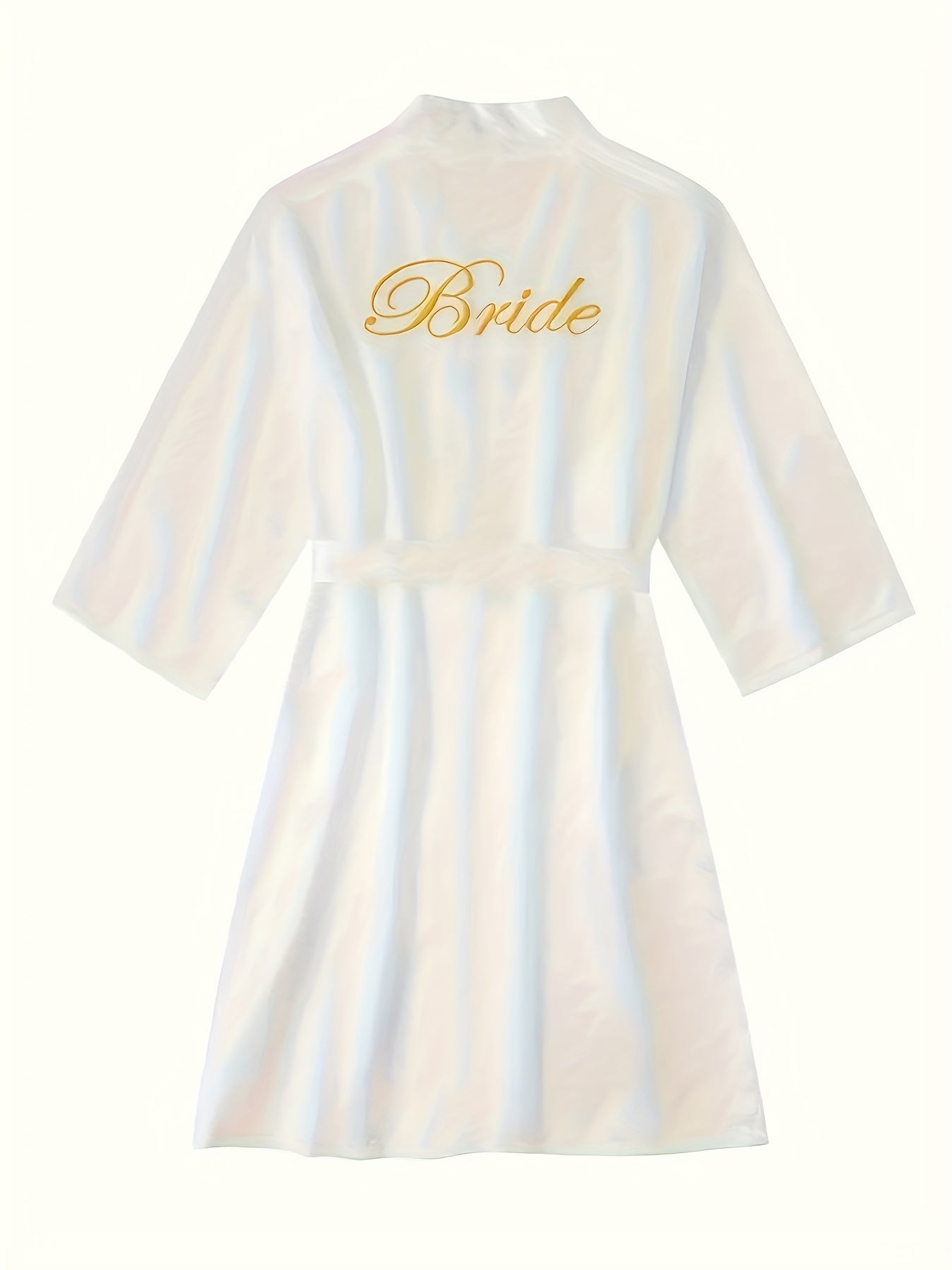 Elegant Long Sleeve Bridal Robe for Women - Pink Satin Nightgown with Golden "Bride" Embroidery, Asymmetrical Neckline, Belted Waist, Perfect for Weddings, Sleepwear, and Special Occasions, Wedding Dresses for Bride, Wedding