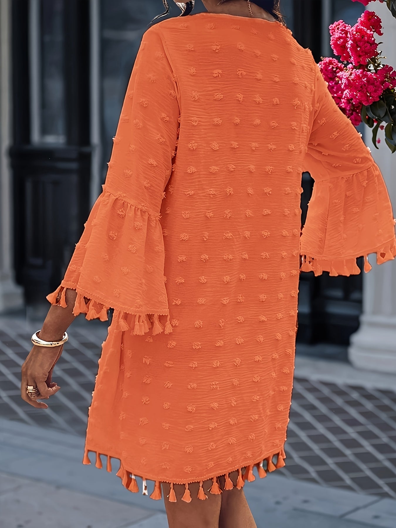Women's Summer Casual Polka Dot V-Neck Dress with Ruffle Sleeves & Cutout Details - Lightweight Straight Cut Beach Dress for Women, Hand Wash Only, Summer Fashion | Bohemian Style | Frayed Hem Detailing, Summer Dresses