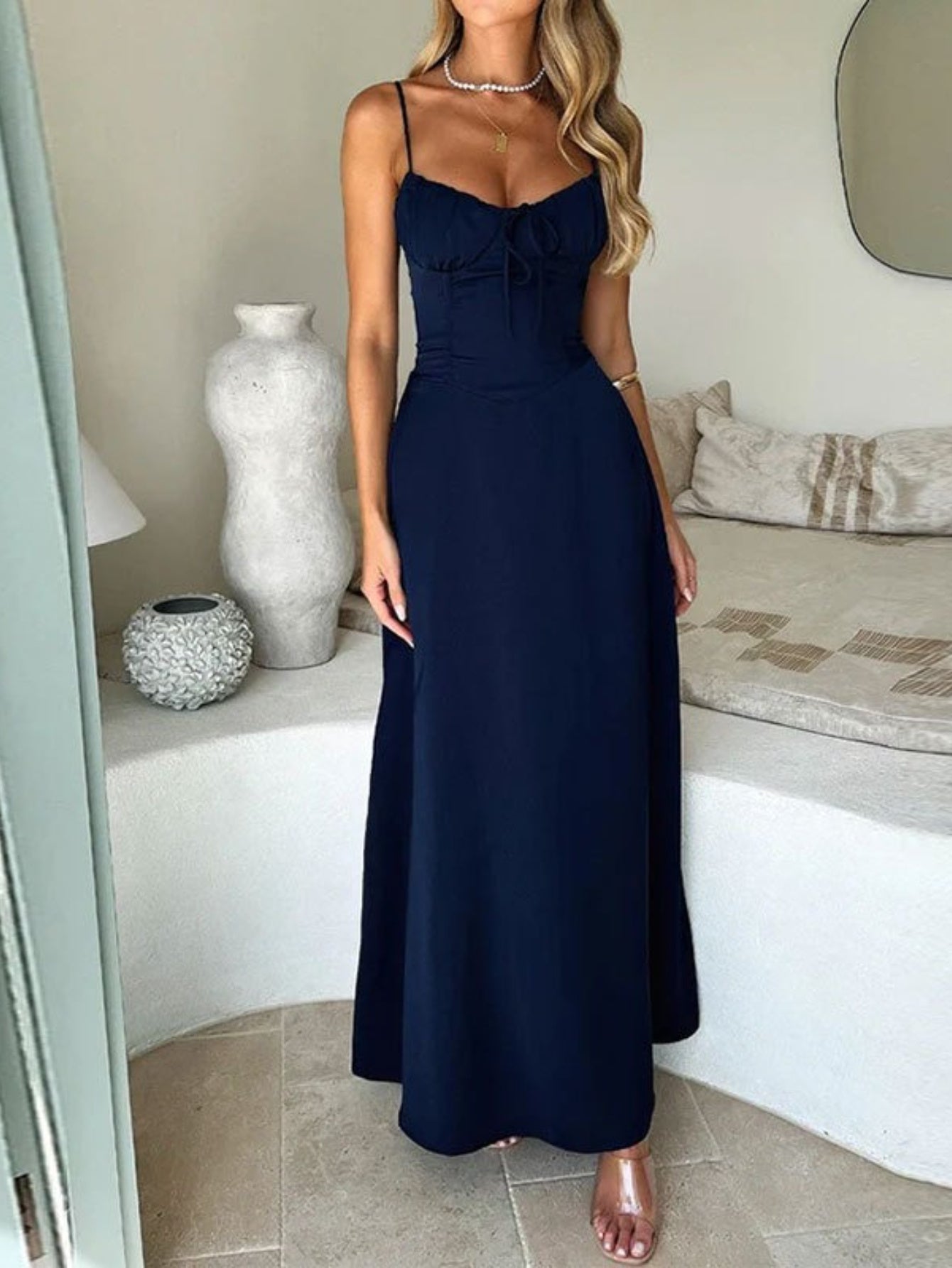 Elegant Sleeveless A-Line Midi Dress with Tie-Back Detail - Light Yellow, Flowy Summer Dress for Women, Perfect for Daily Wear, Travel, Parties, and Banquets, Cute Summer Dresses