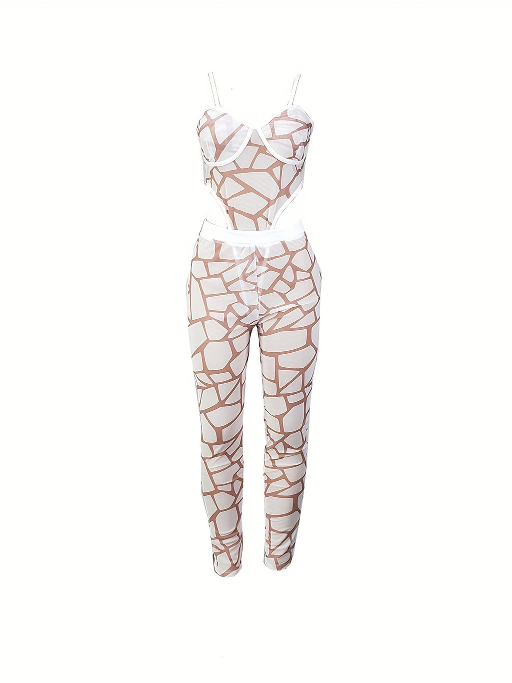 two-piece Women's Graphic Print Sleeveless Bodysuit and High Waist Slim Pants Set - Sexy and Stylish Outfit for Any Occasion