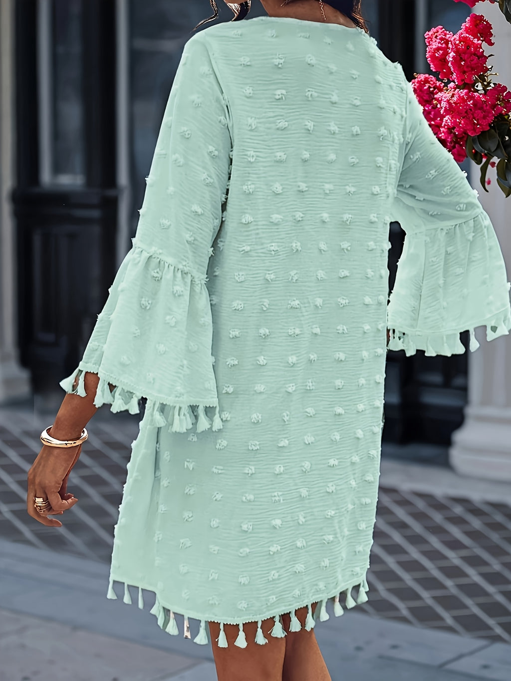 Women's Summer Casual Polka Dot V-Neck Dress with Ruffle Sleeves & Cutout Details - Lightweight Straight Cut Beach Dress for Women, Hand Wash Only, Summer Fashion | Bohemian Style | Frayed Hem Detailing, Summer Dresses