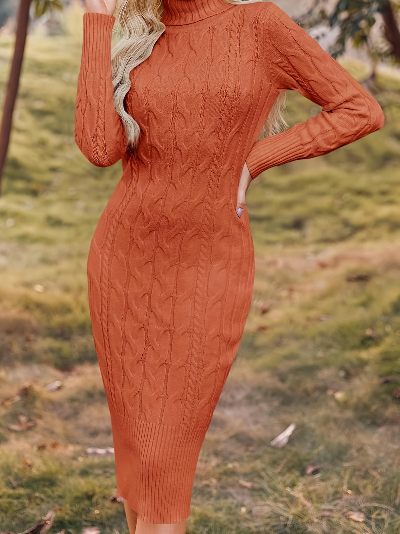Women's Stretchy Sweater Dress - Long Sleeve Bodycon Midi, Elegant Turtleneck Party to Casual Outfit in Lavender Purple - Machine Washable Fall Winter Dresses for Women