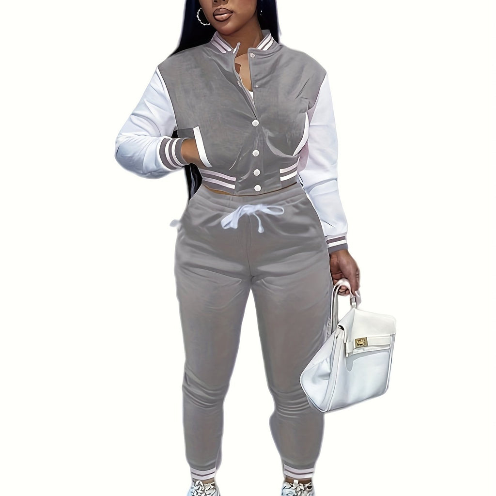 European And Trendy Women'S Patchwork Jacket with Single-Breasted Baseball Suit, a Two-Piece Outfit