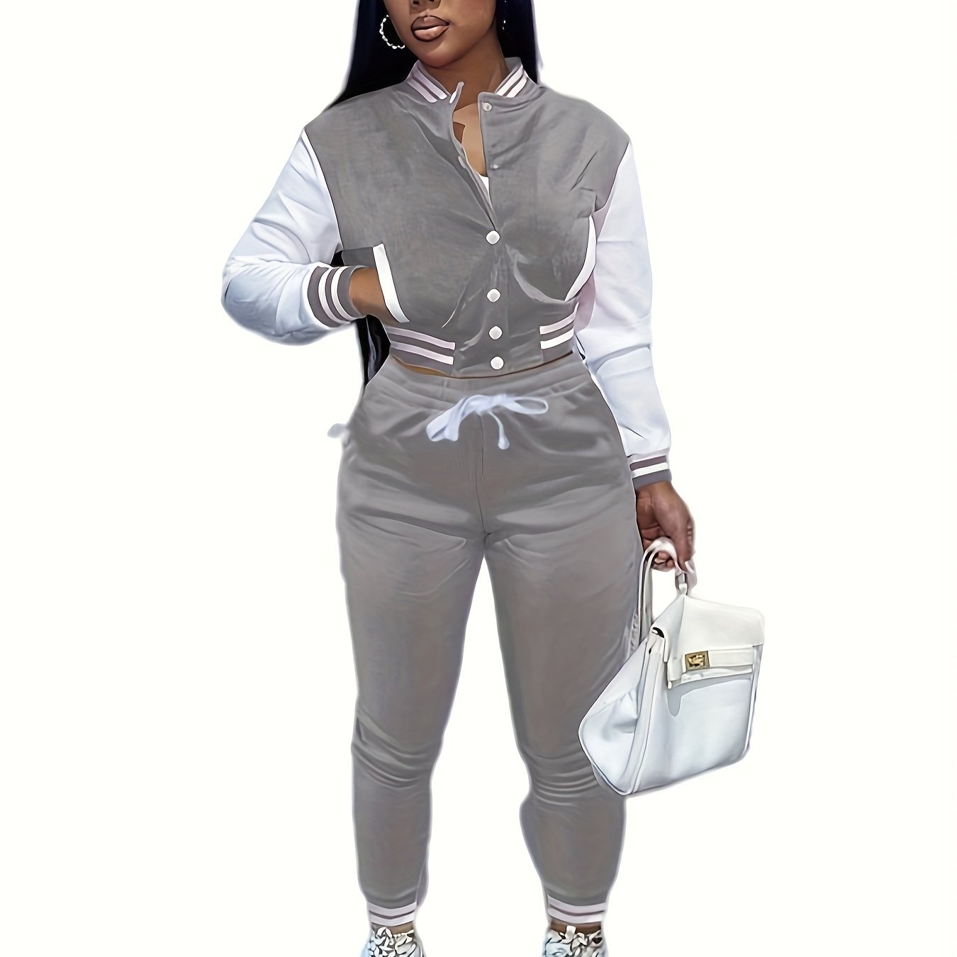 European And Trendy Women'S Patchwork Jacket with Single-Breasted Baseball Suit, a Two-Piece Outfit