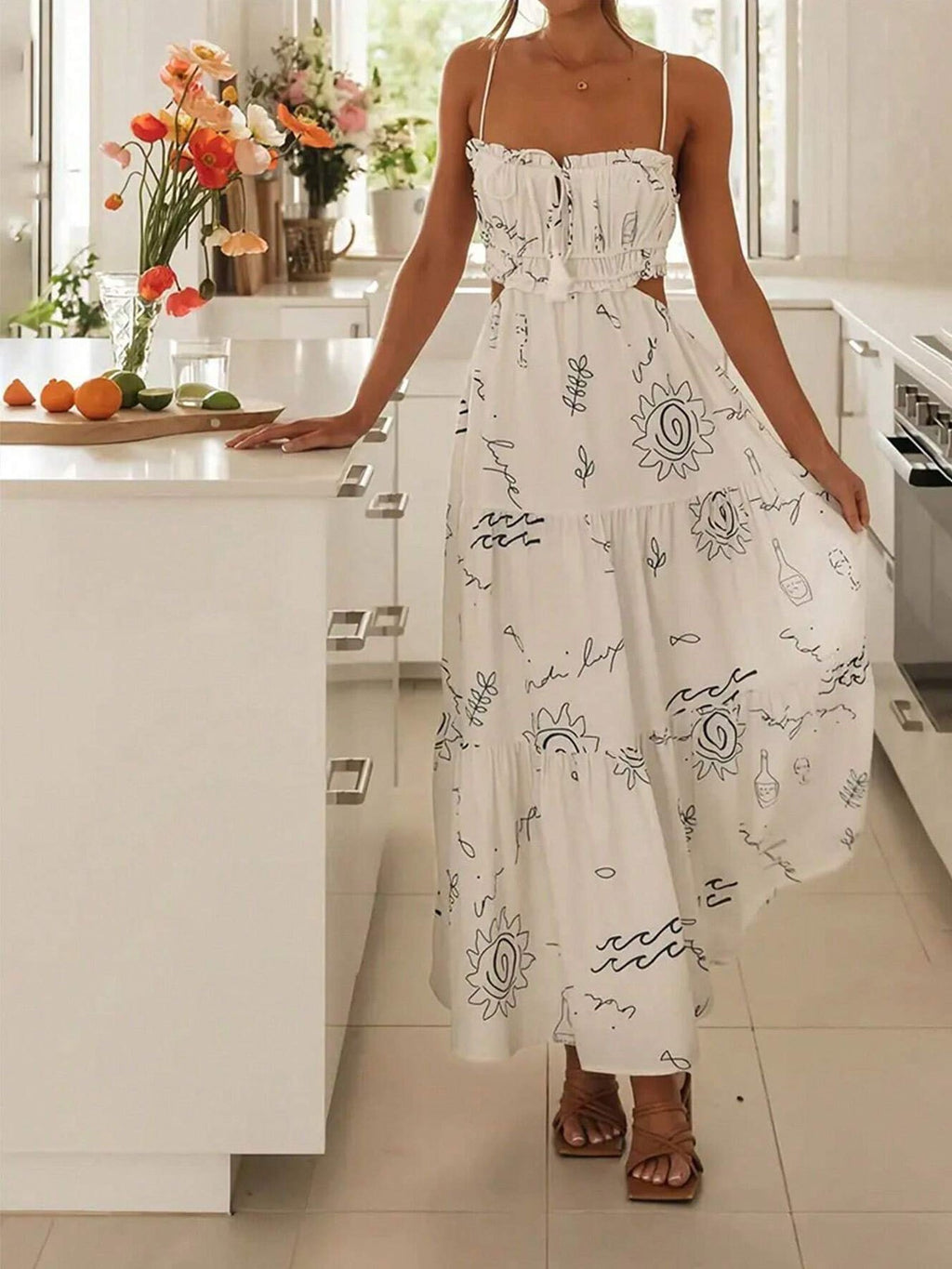 In Summer, The New Suspenders Are Printed with Strapless Straps And Long Women'S Dresses.