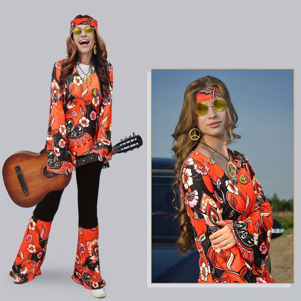 17pcs 60s 70s Outfits for Women Hippie Costume Set Disco Outfit (Retro StyleXX-Large) for party favors