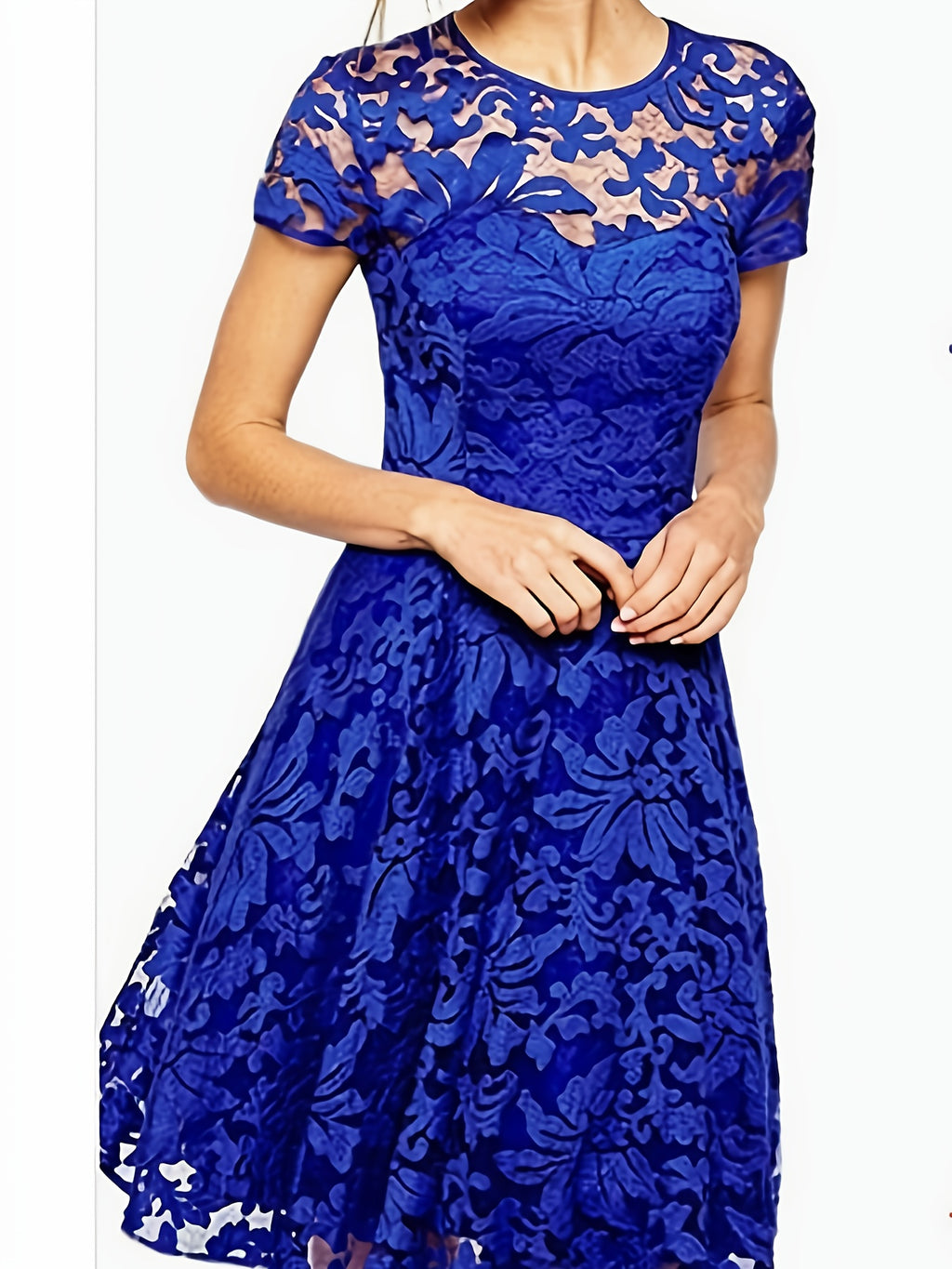 A-Line Dress with Floral Design - Short Sleeve Summer Dress Featuring a Crew Neck And Semi-Sheer Lace, Perfect for Beach Trips And Casual Chic Looks, Adorable Summer Dresses with a Soft Fabric.