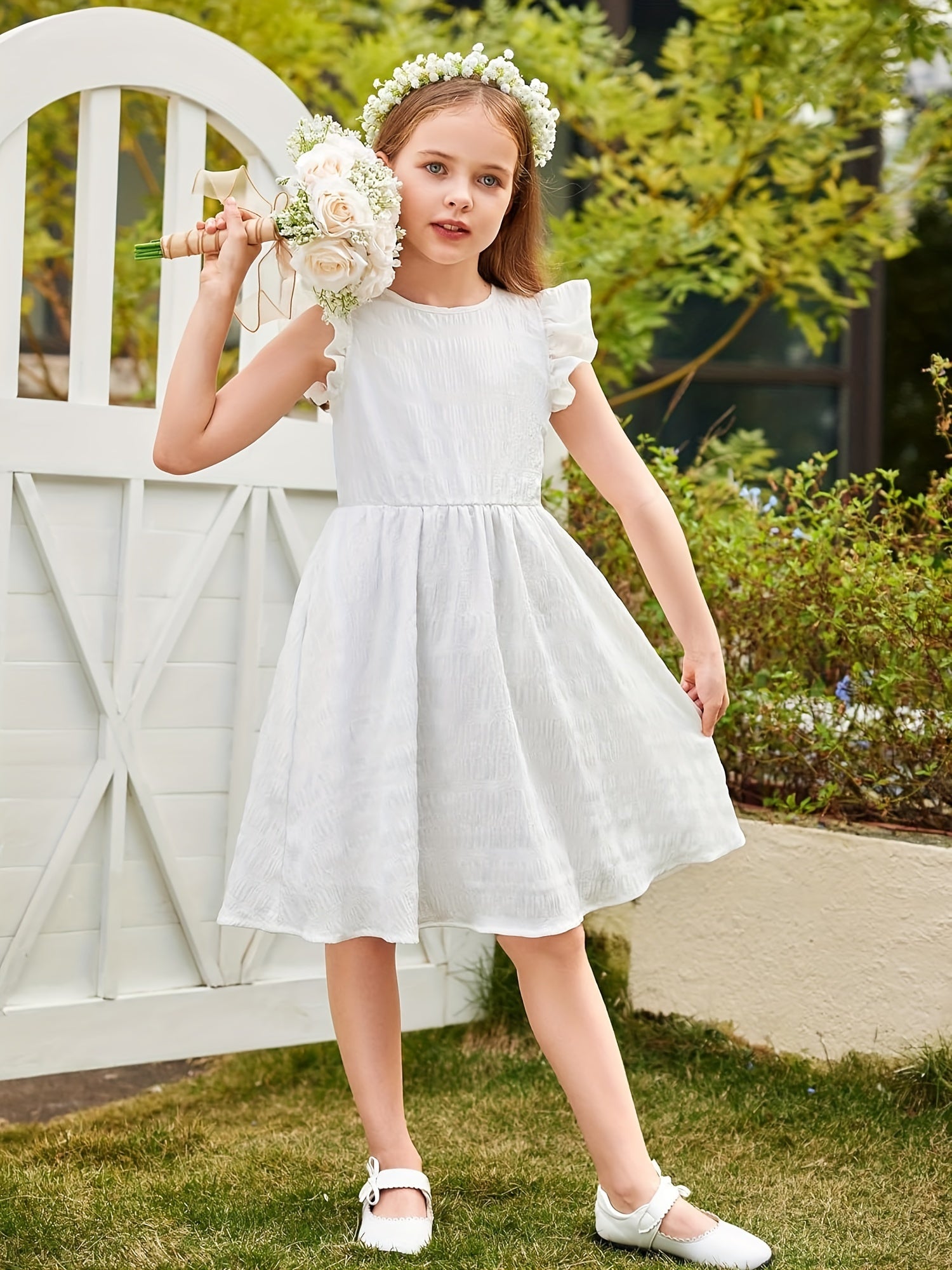Girls Dress Casual Ruffle Sleeveless A Line Summer Dresses With Pockets 4-12 Years