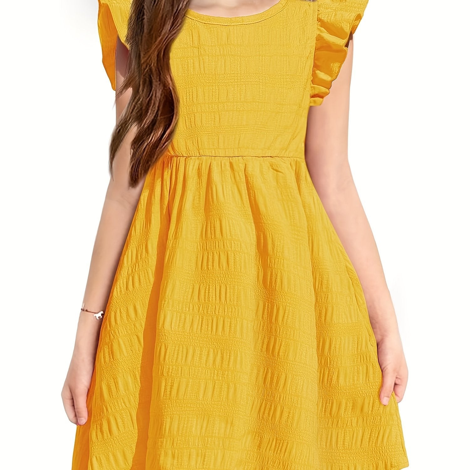 Girls Dress Casual Ruffle Sleeveless A Line Summer Dresses With Pockets 4-12 Years