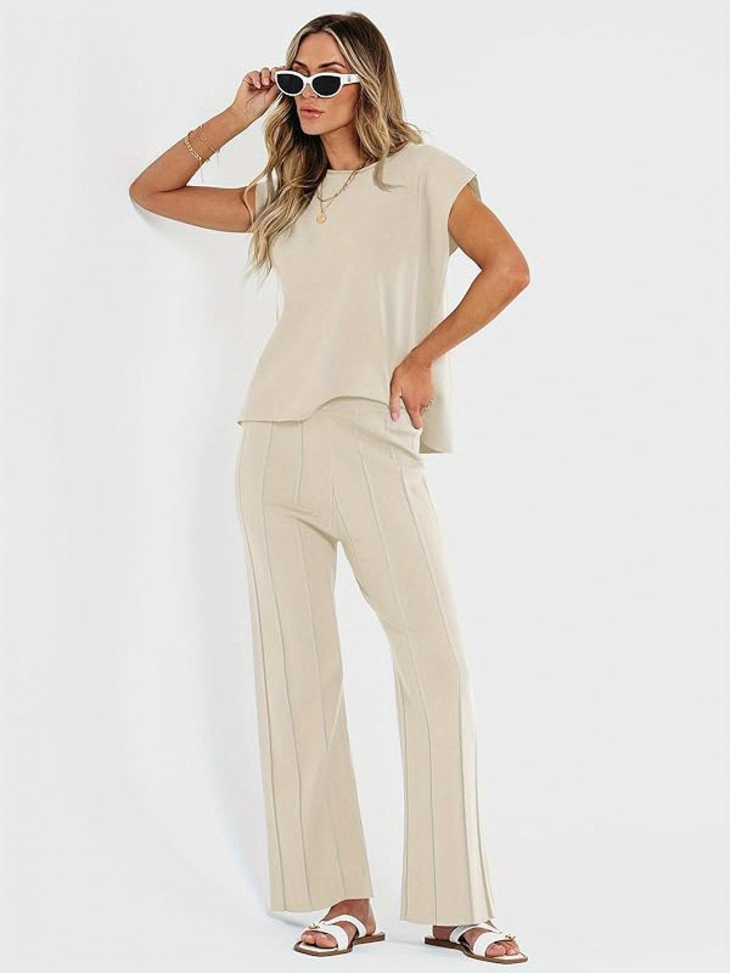 2pcs Outfits for Women Lounge Matching Set Two Piece Knit Tracksuit Sweatsuits Top& Pants