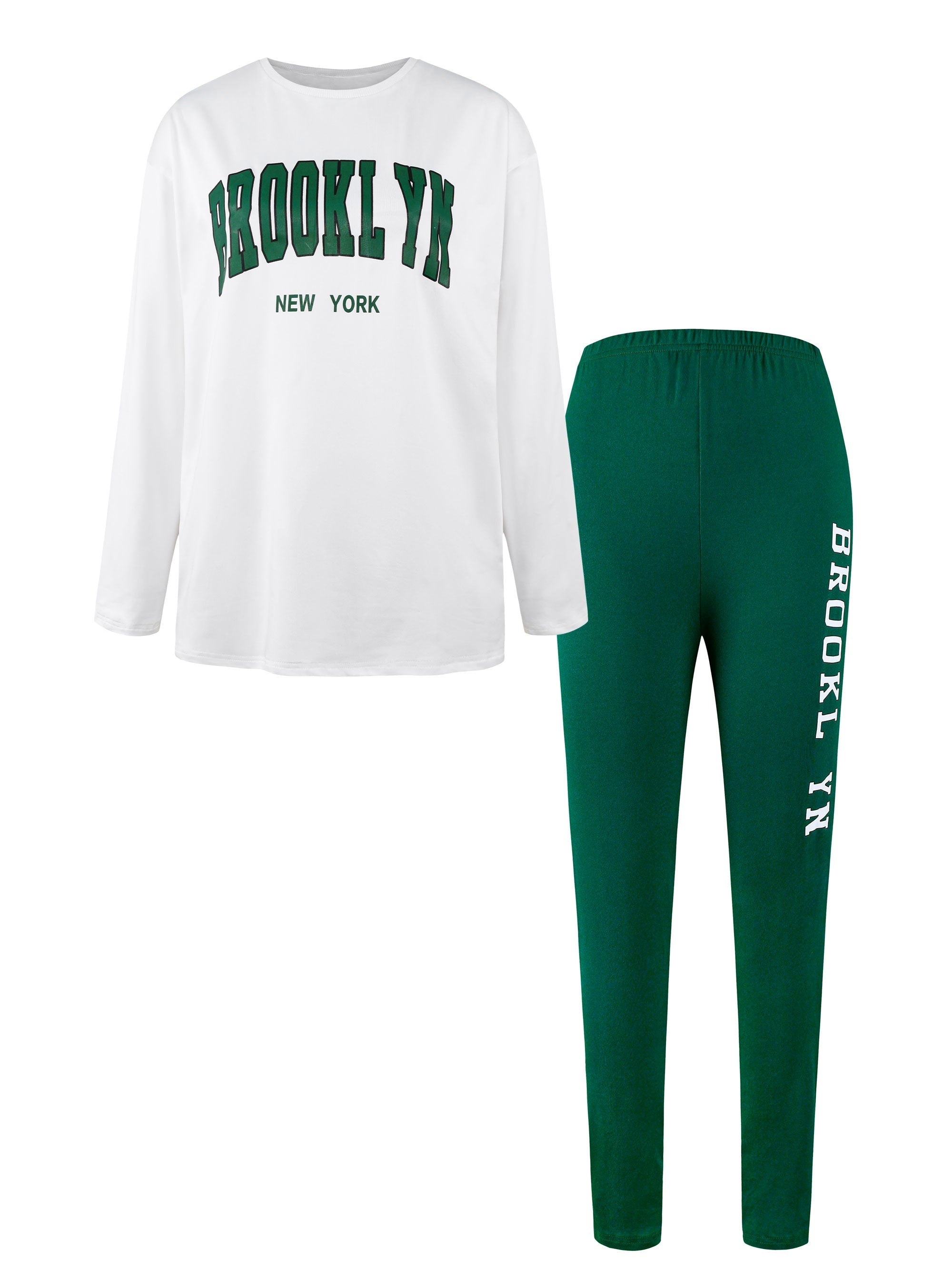 Women's Letter Print Casual Spring & Fall Two-piece Pants Set, Crew Neck Long Sleeve T-shirt & Slim Pants Outfits - For Women - Perfect for Casual Wear - Ideal Gift for Fashionable Ladies