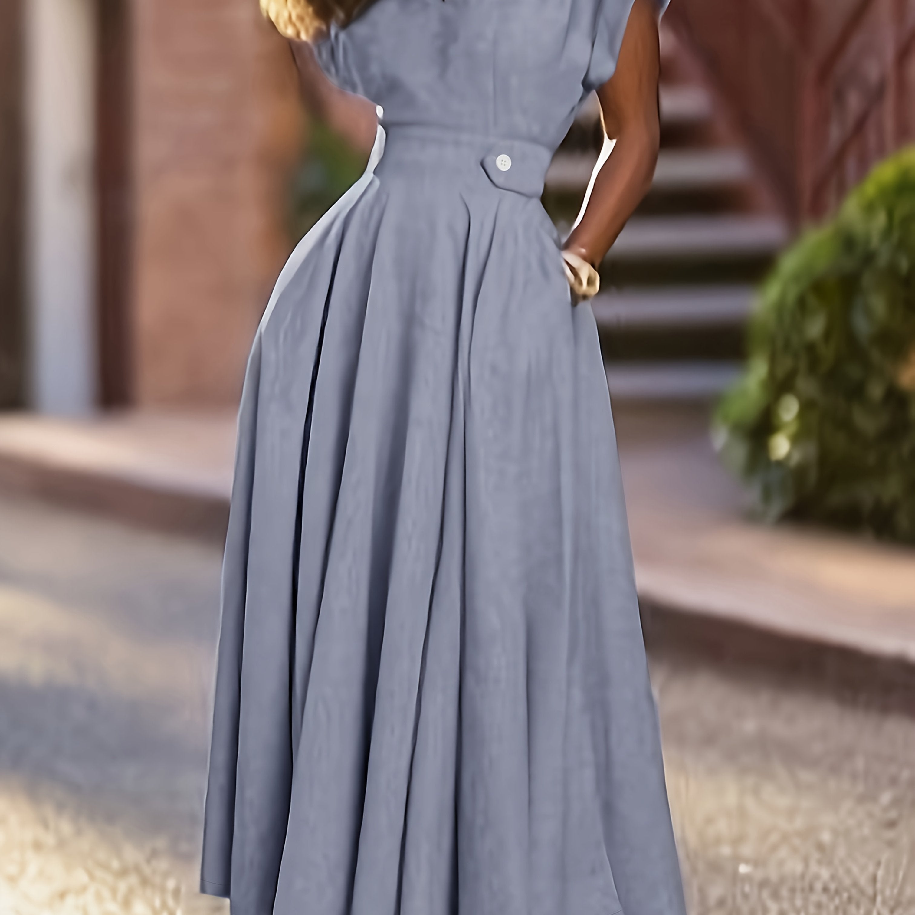Tailored Development of Stylish Women'S Dresses with Elegant Necklines, Solid Color Fashionable And Elegant Dresses, Side Pocket Stylish And Elegant Dresses, Outdoor Fashionable And Elegant Dresses